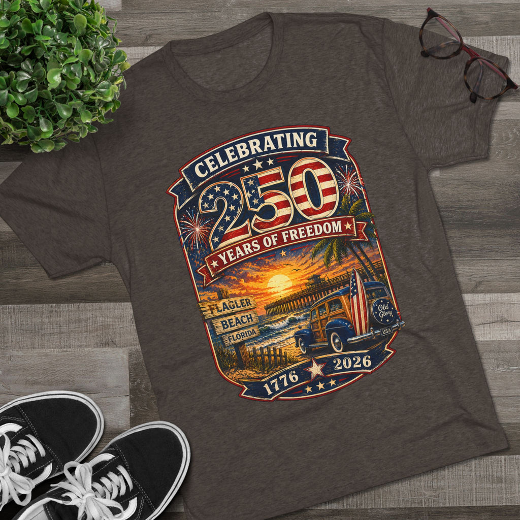 Flagler Beach 250th Anniversary T-Shirt — Vintage Pier Graphic Patriotic Tee