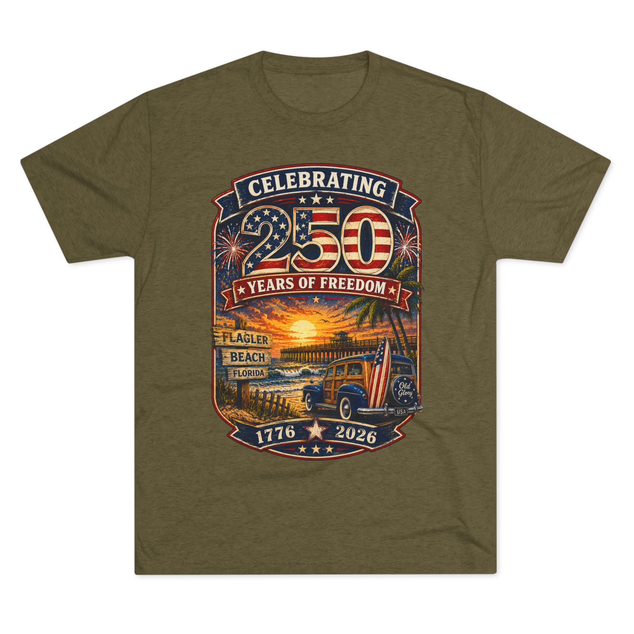 Flagler Beach 250th Anniversary T-Shirt — Vintage Pier Graphic Patriotic Tee