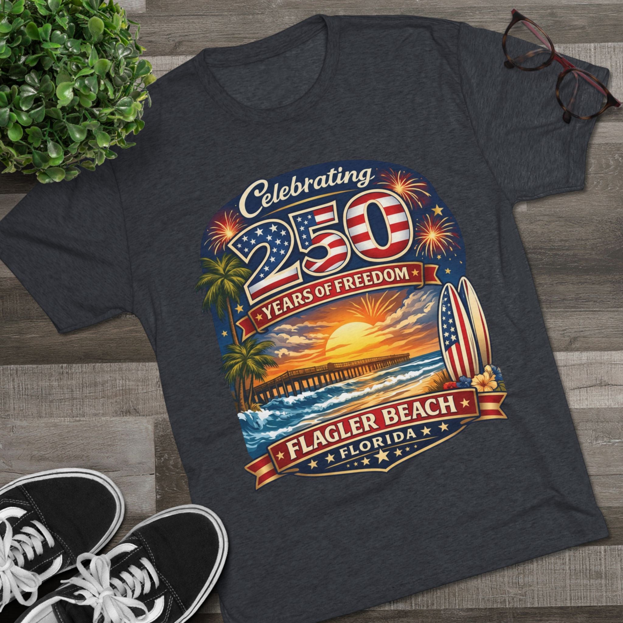 Flagler Beach Florida 250 Years of Freedom Sunset T-Shirt