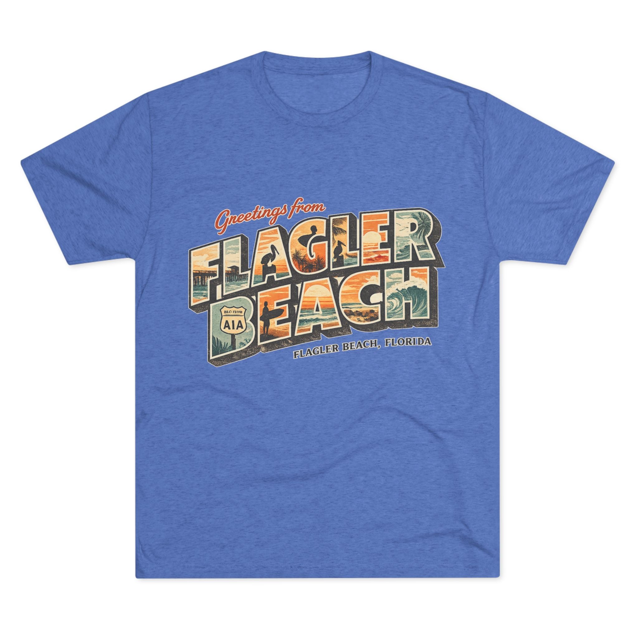 Flagler Beach Retro Postcard Tee — "Greetings From Flagler Beach" Souvenir Shirt