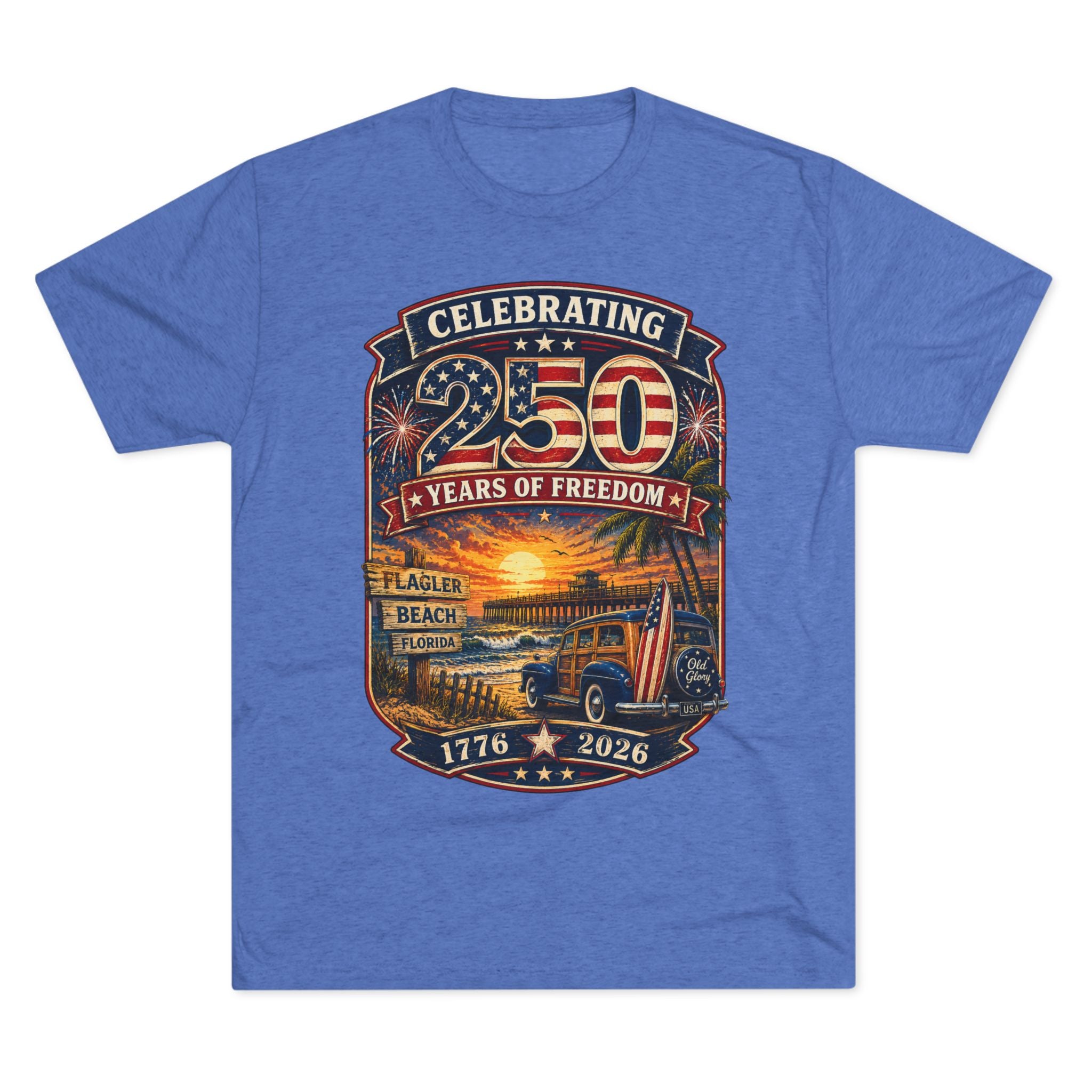 Flagler Beach 250th Anniversary T-Shirt — Vintage Pier Graphic Patriotic Tee