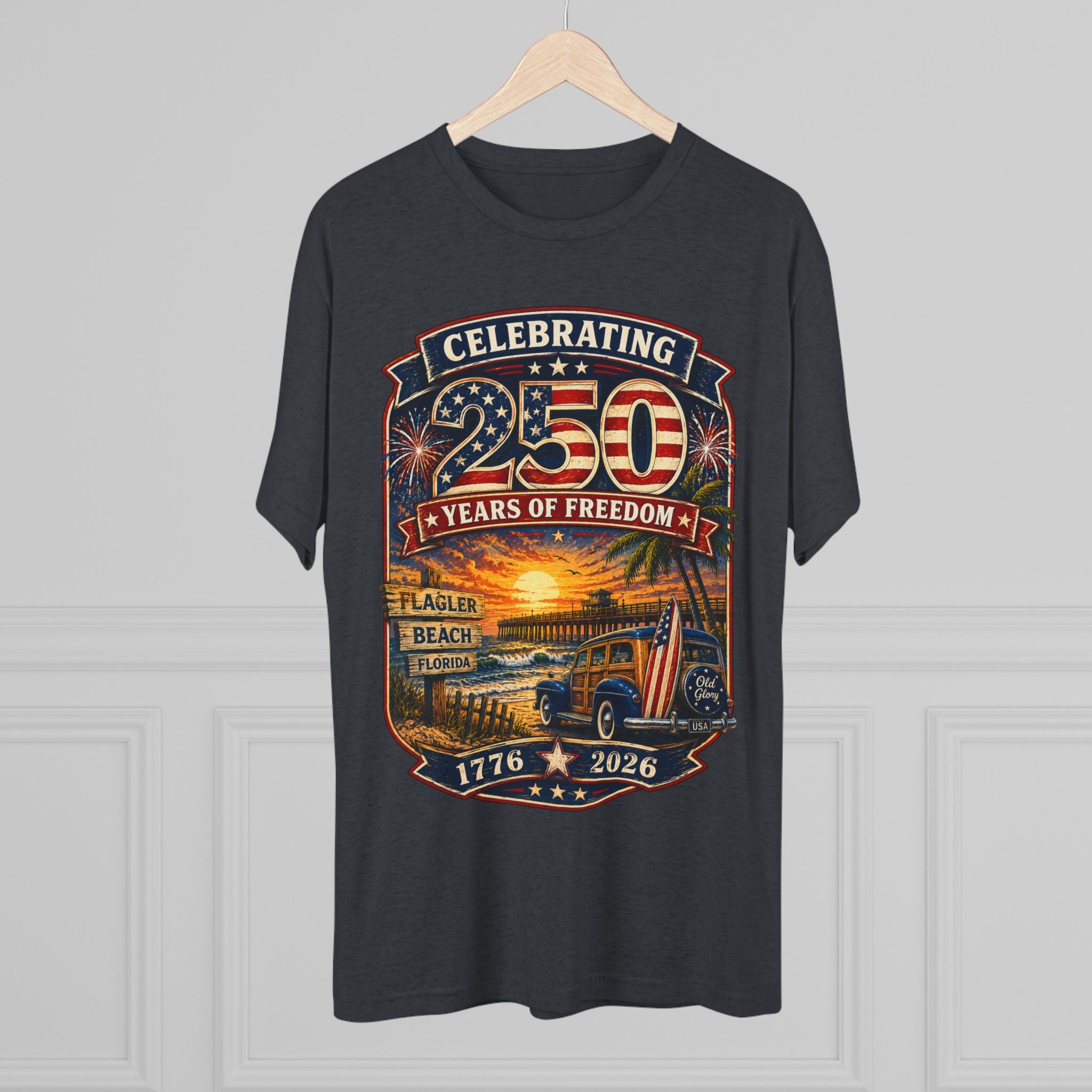 Flagler Beach 250th Anniversary T-Shirt — Vintage Pier Graphic Patriotic Tee