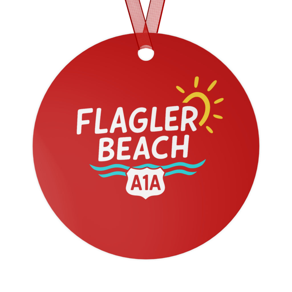 Flagler Beach A1A Metal Ornament — Coastal Souvenir Holiday Decoration