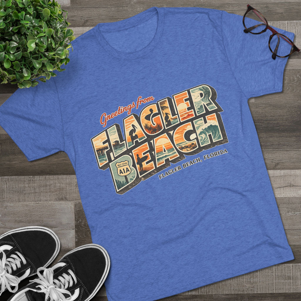 Flagler Beach Retro Postcard Tee — "Greetings From Flagler Beach" Souvenir Shirt