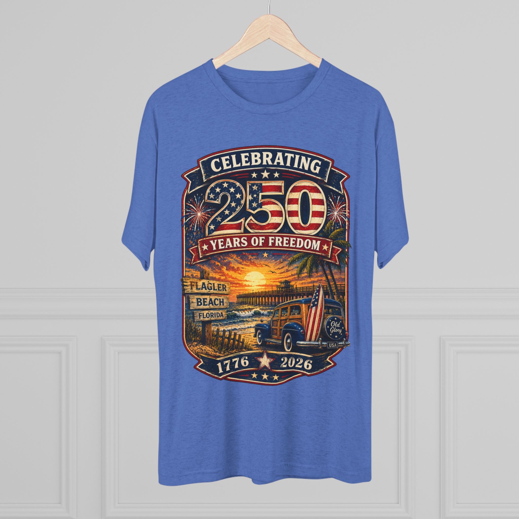 Flagler Beach 250th Anniversary T-Shirt — Vintage Pier Graphic Patriotic Tee
