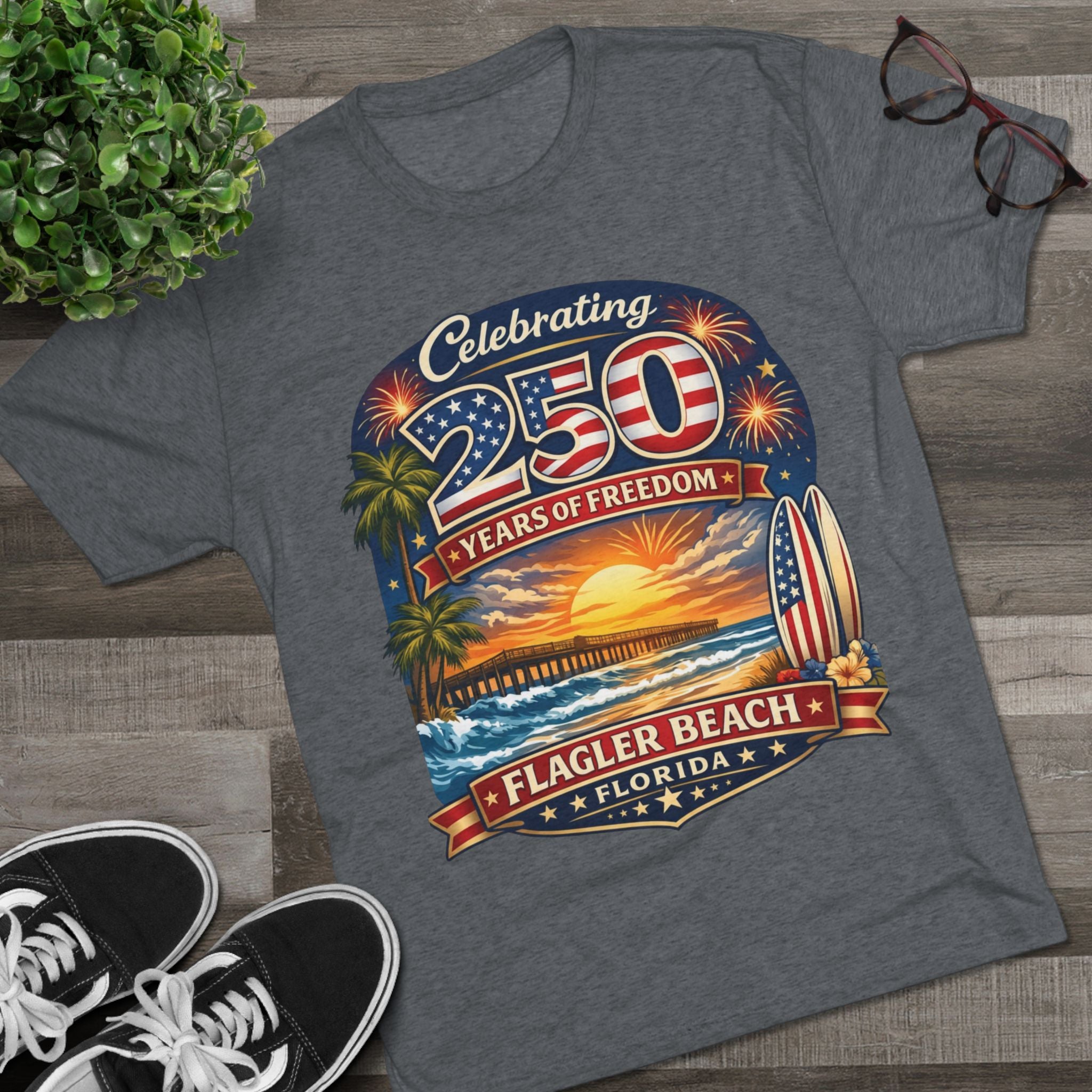 Flagler Beach Florida 250 Years of Freedom Sunset T-Shirt