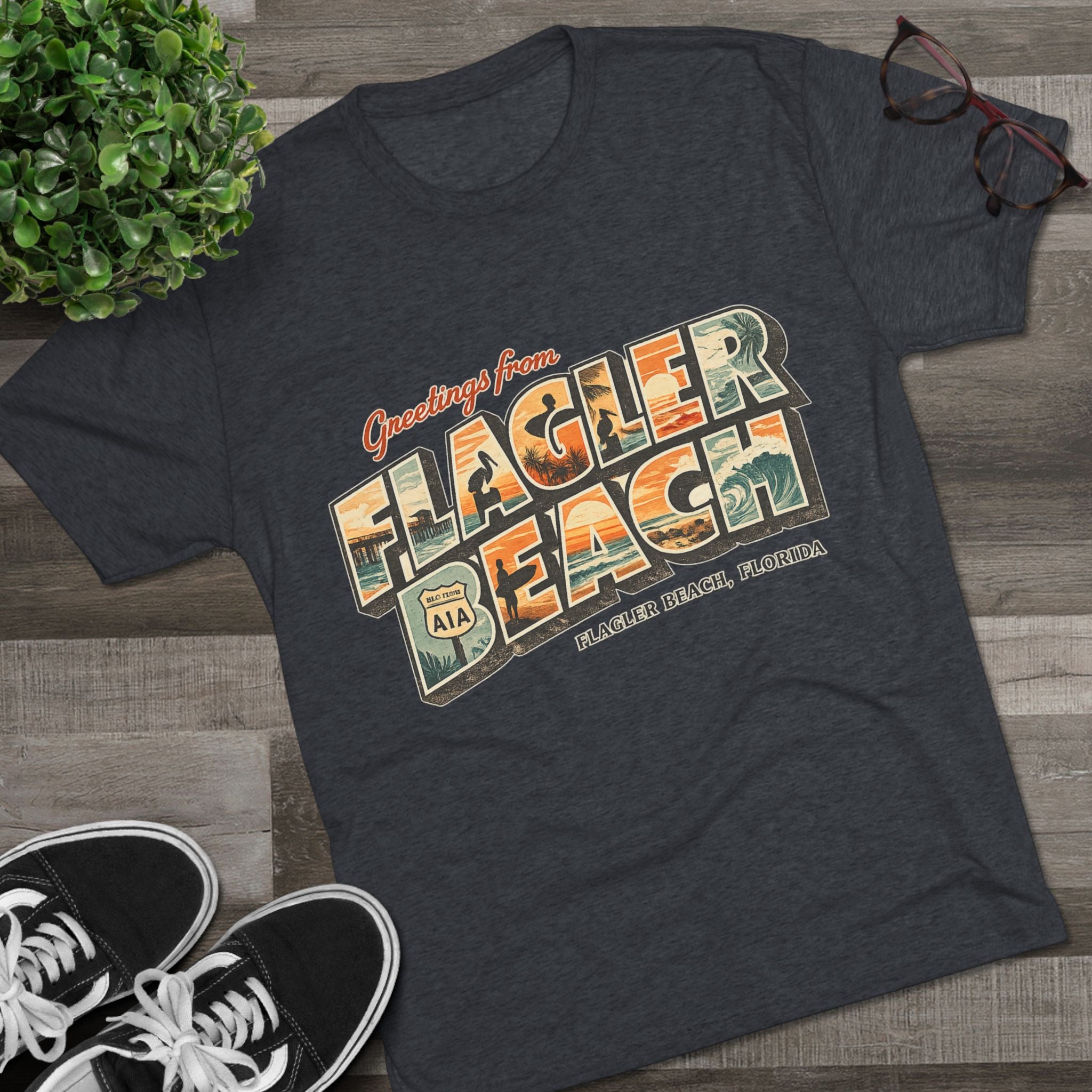 Flagler Beach Retro Postcard Tee — "Greetings From Flagler Beach" Souvenir Shirt
