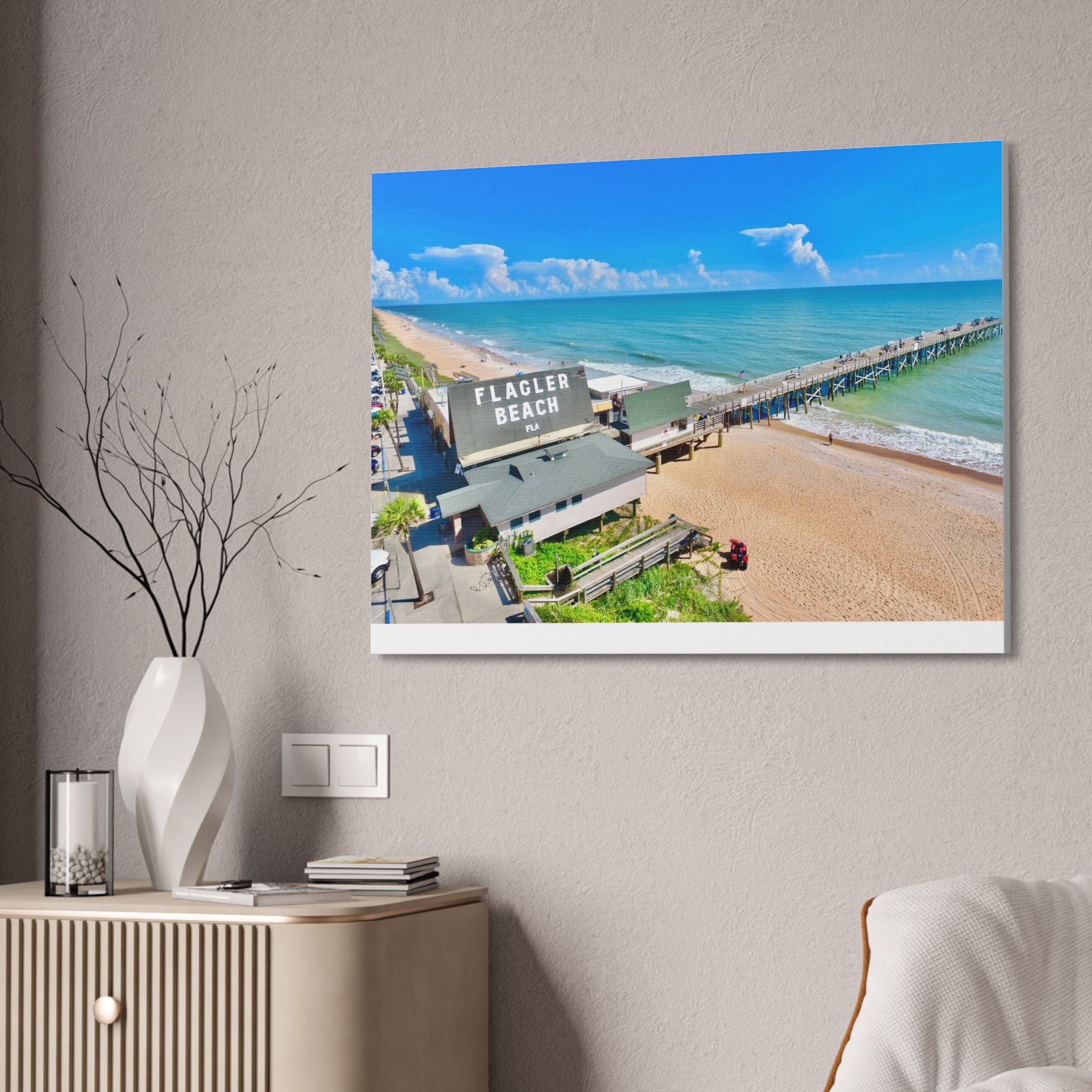 Flagler Beach Pier Canvas Print — Coastal Wall Art, 1.5" Stretched Canvas
