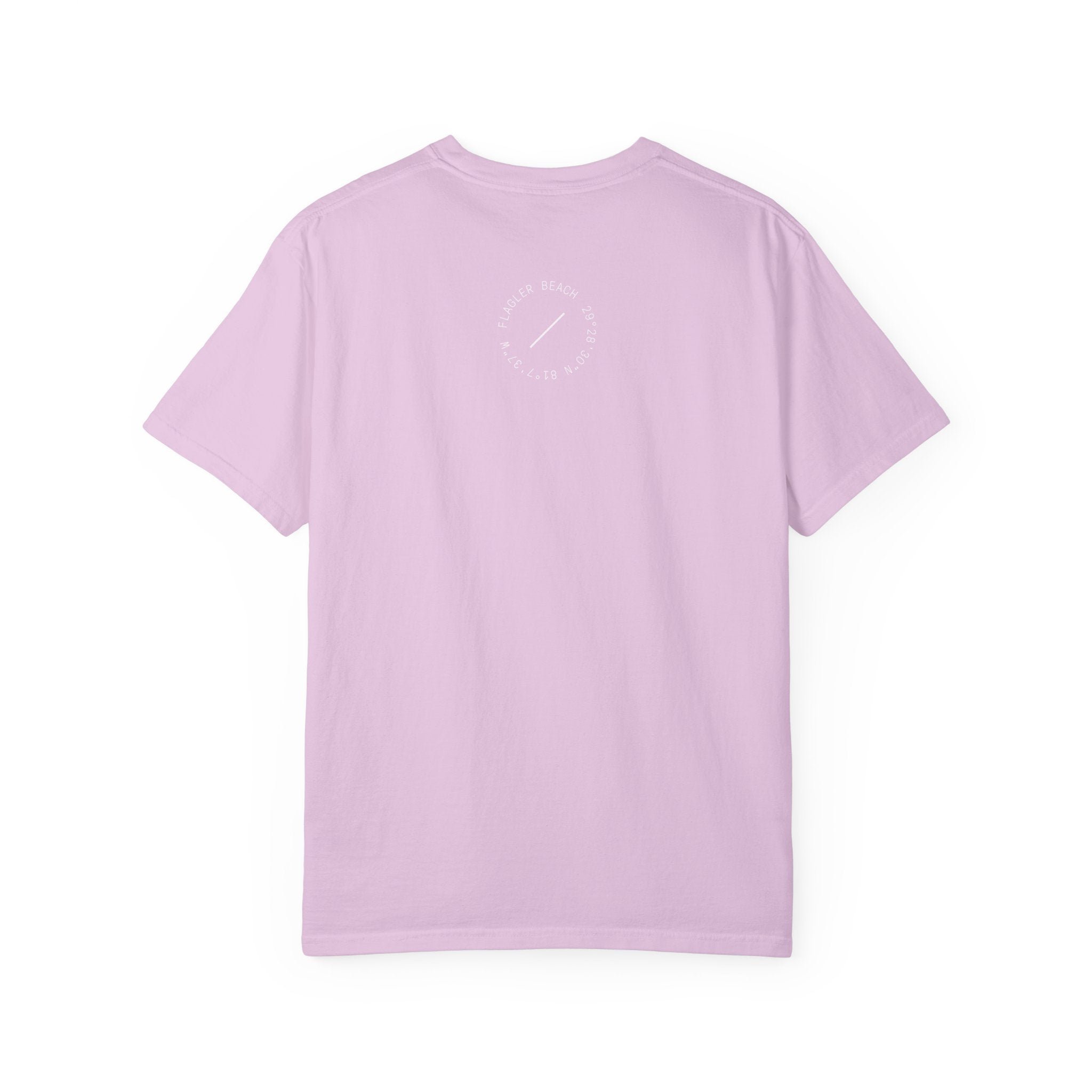 Light purple t-shirt with a small white logo on the back against a white background