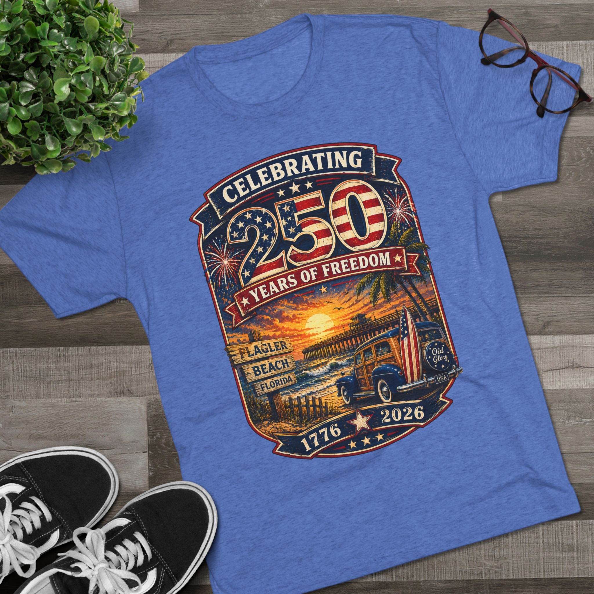 Flagler Beach 250th Anniversary T-Shirt — Vintage Pier Graphic Patriotic Tee