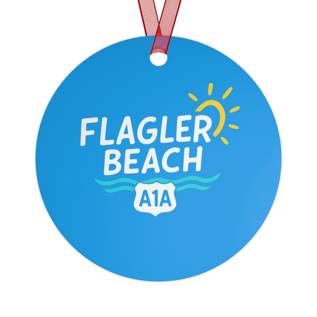 Flagler Beach A1A Metal Ornament - Sunny Beach Souvenir Holiday Decor