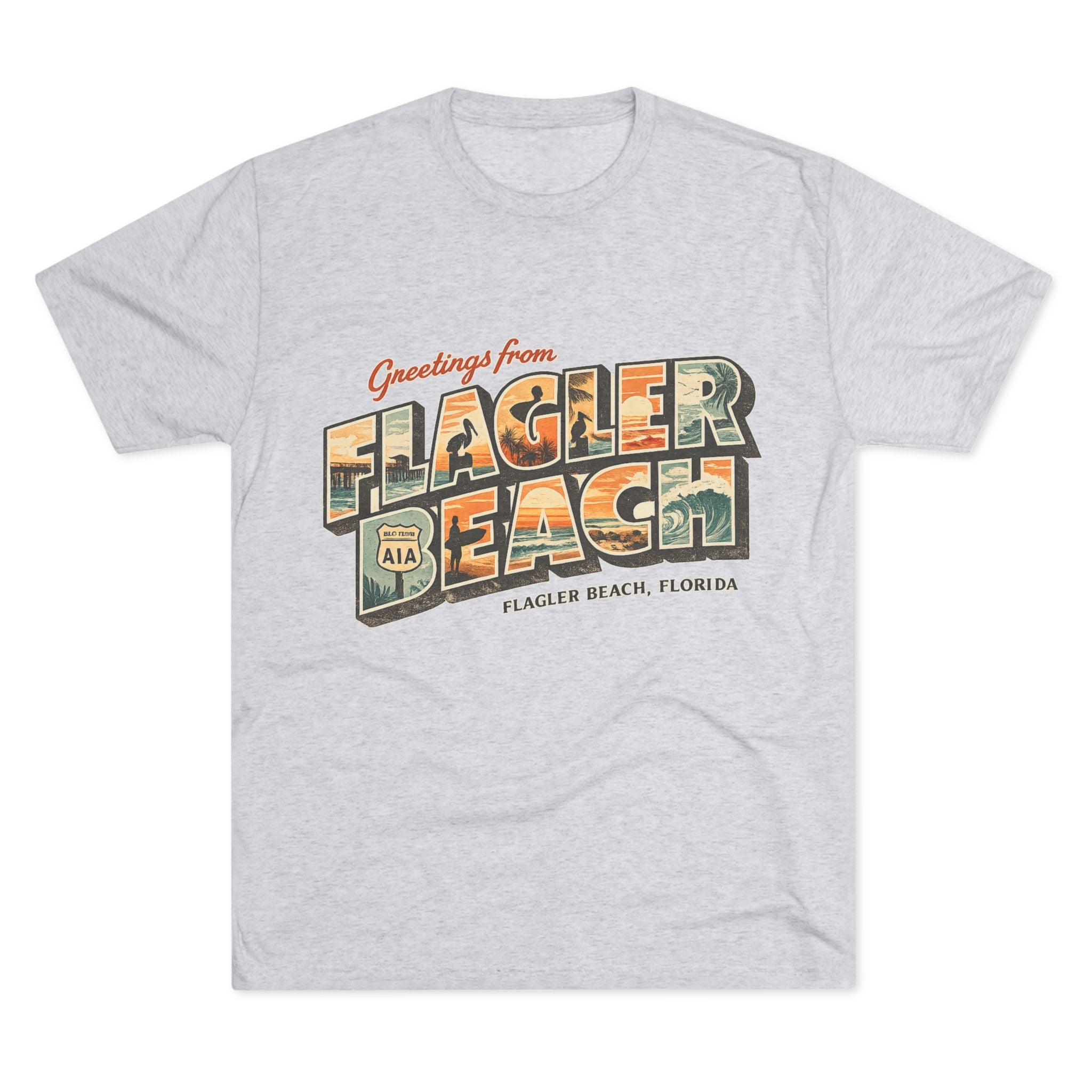 Flagler Beach Retro Postcard Tee — "Greetings From Flagler Beach" Souvenir Shirt