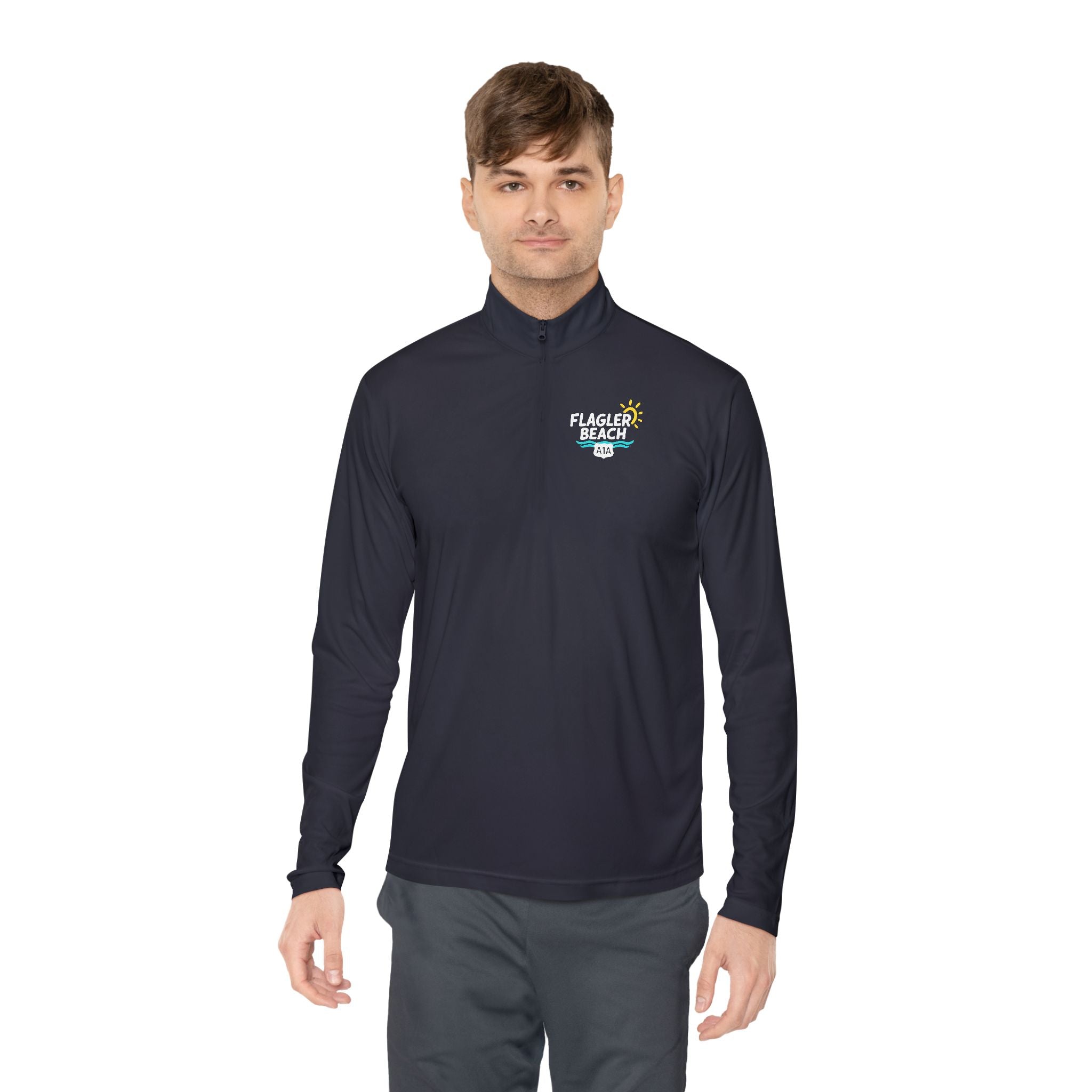 Flagler Beach A1A Quarter-Zip Pullover — Coastal Flag Graphic