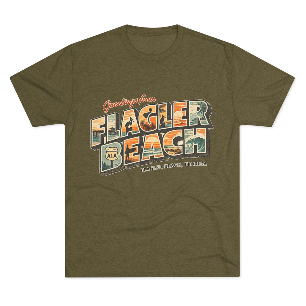 Flagler Beach Retro Postcard Tee — "Greetings From Flagler Beach" Souvenir Shirt