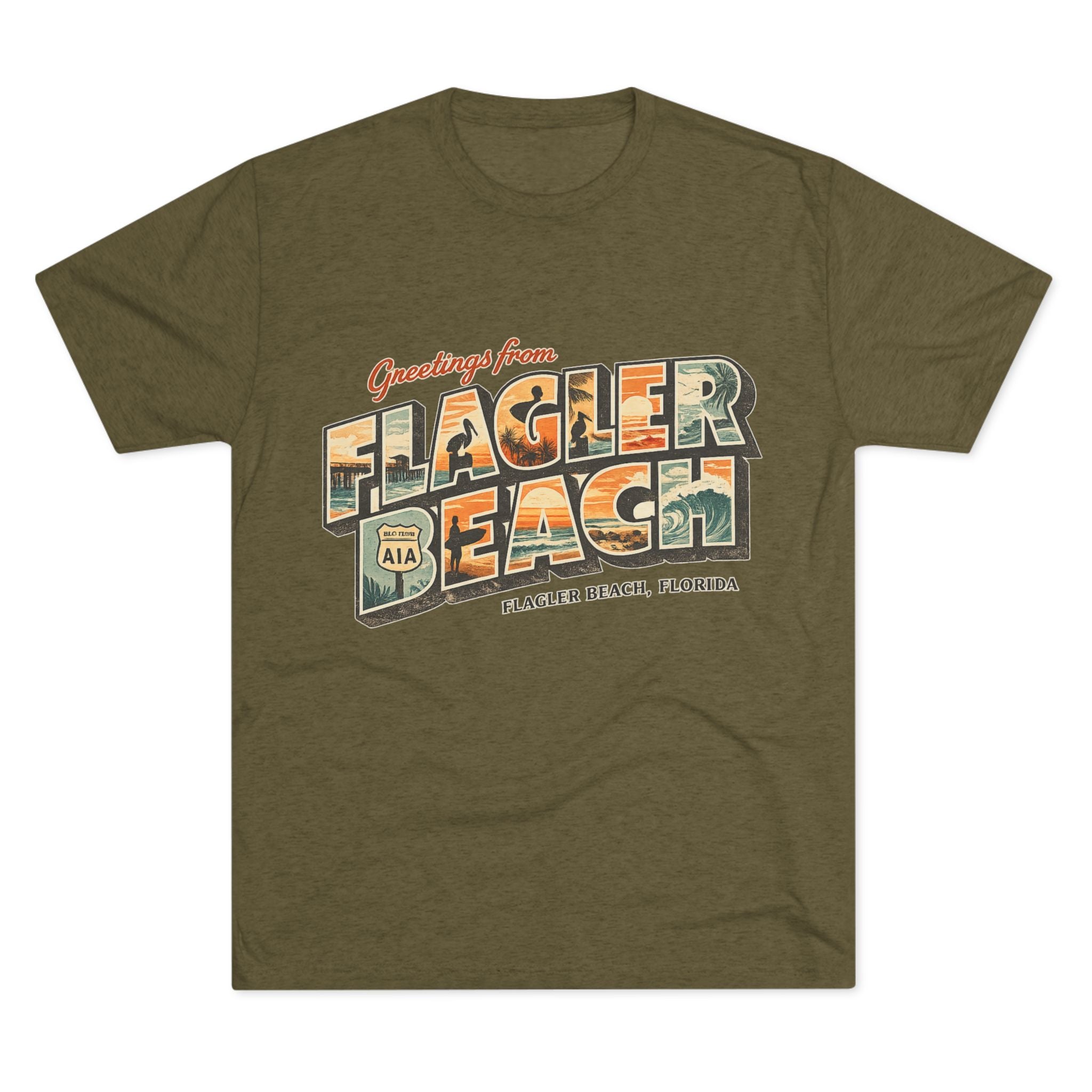 Flagler Beach Retro Postcard Tee — "Greetings From Flagler Beach" Souvenir Shirt