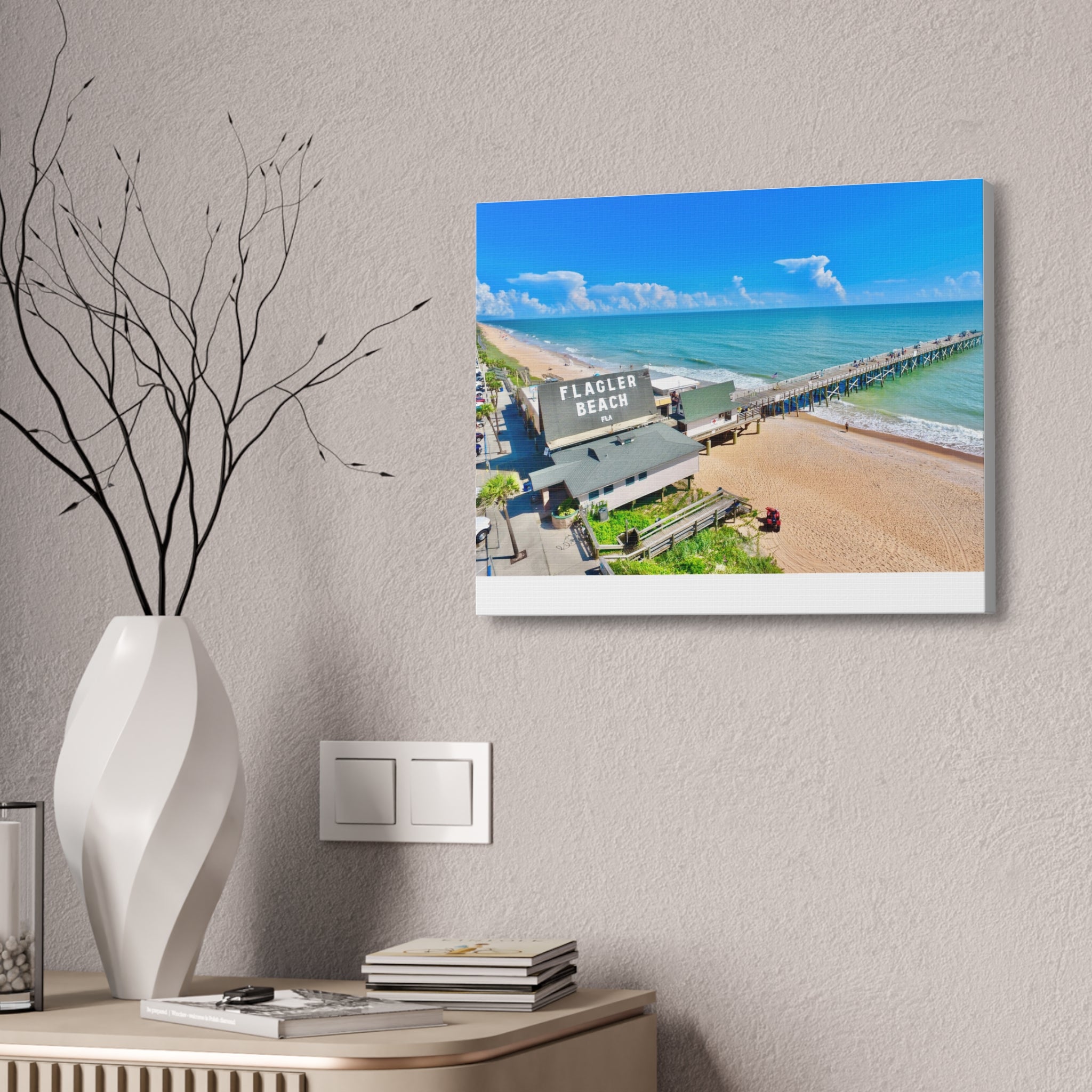 Flagler Beach Pier Canvas Print — Coastal Wall Art, 1.5" Stretched Canvas