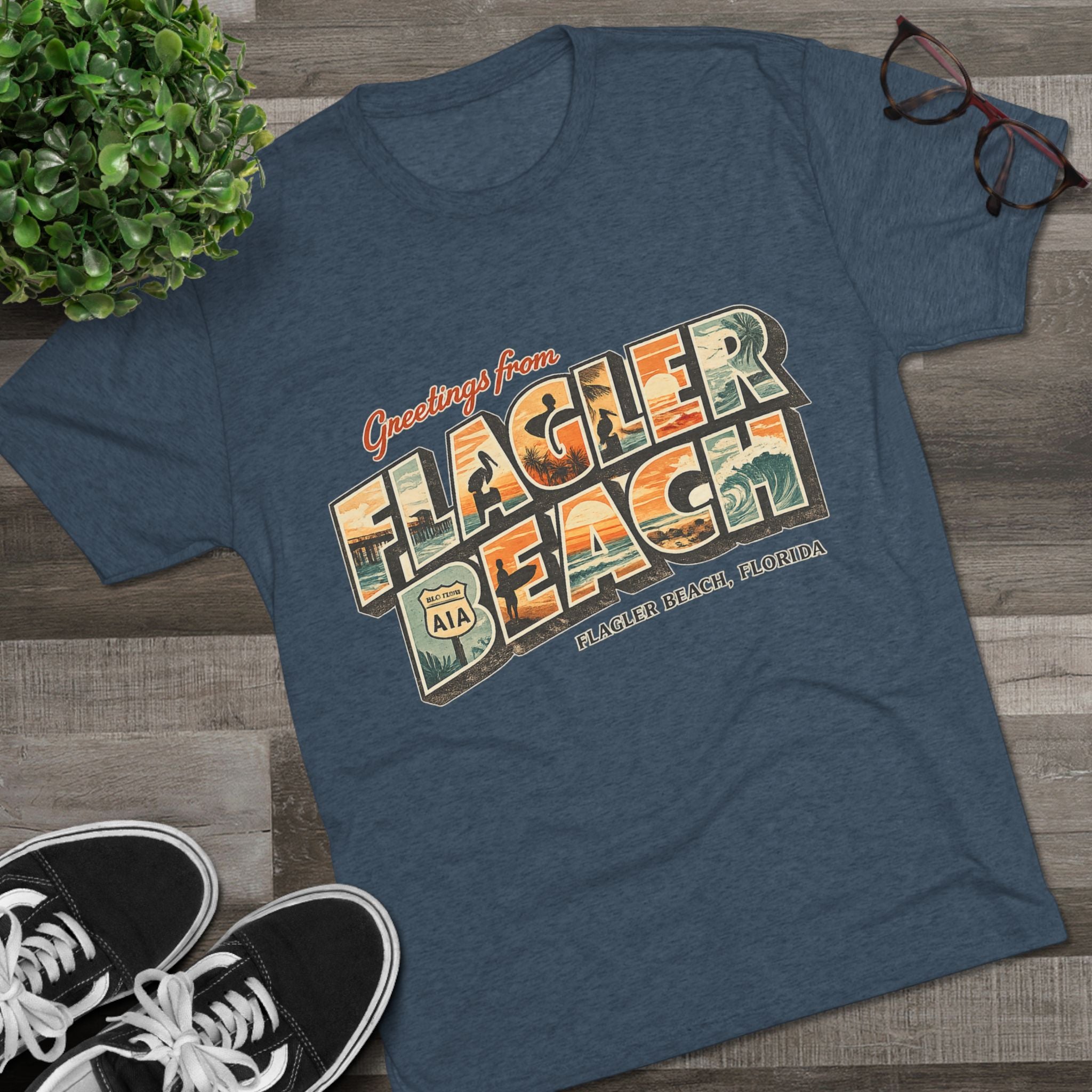 Flagler Beach Retro Postcard Tee — "Greetings From Flagler Beach" Souvenir Shirt