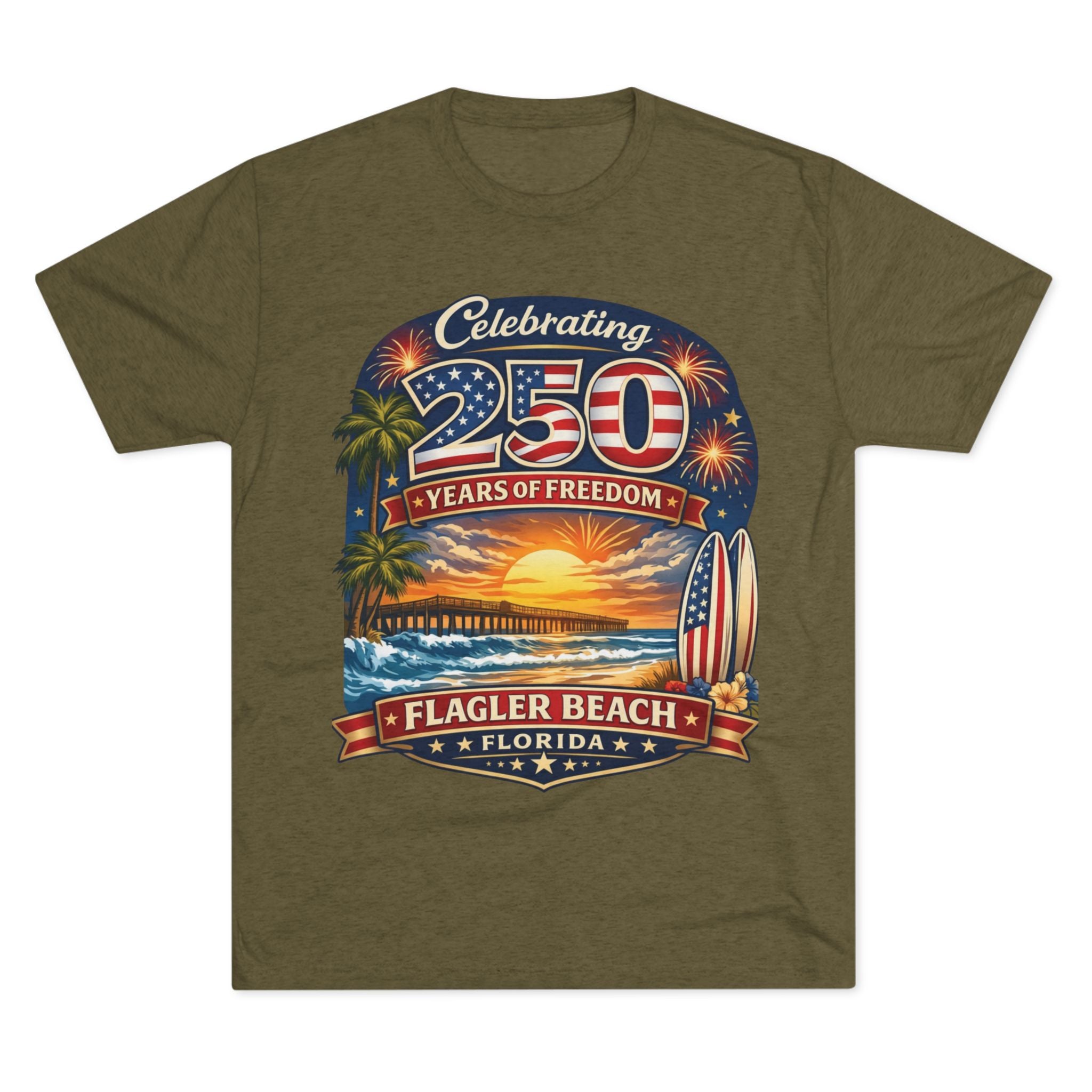 Flagler Beach Florida 250 Years of Freedom Sunset T-Shirt