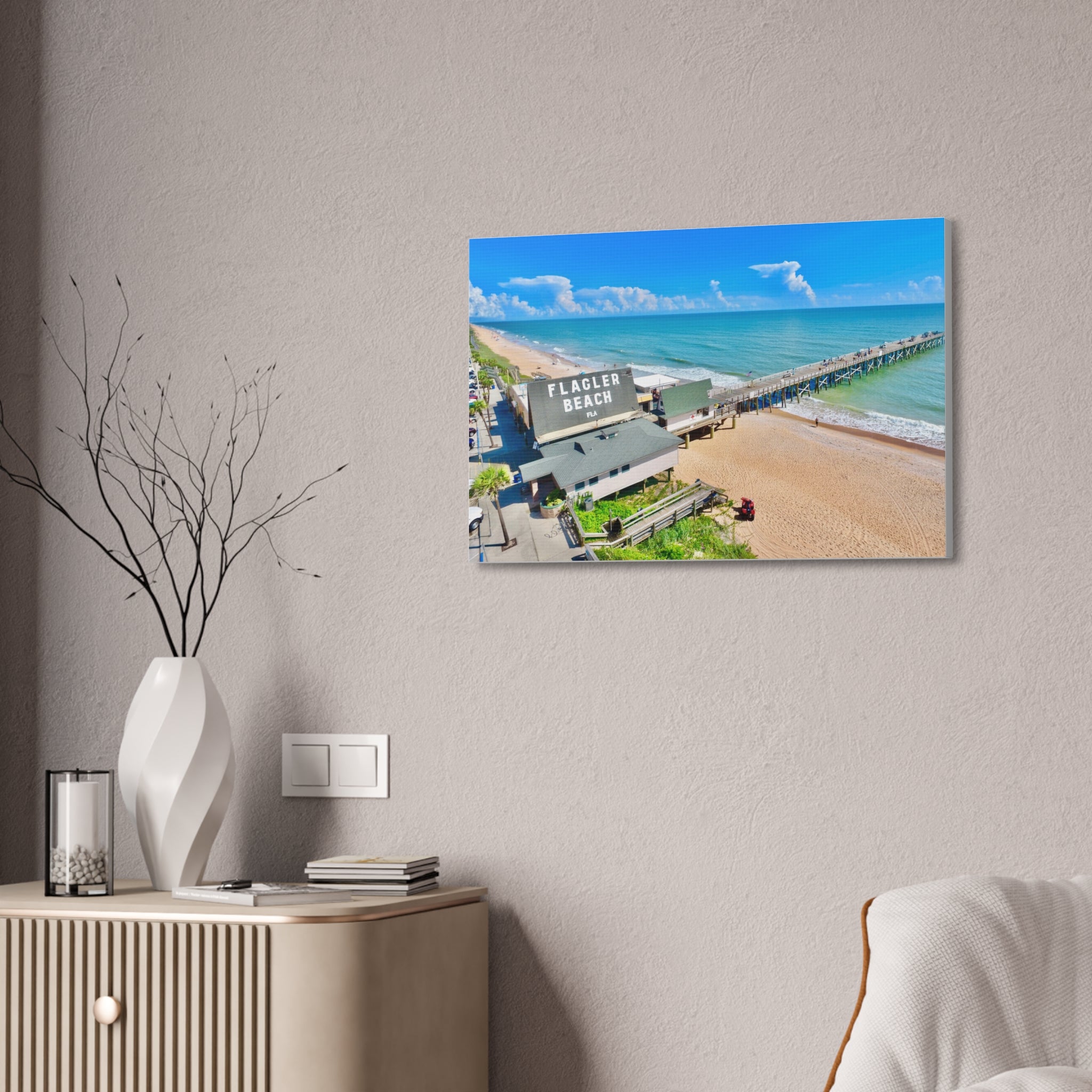Flagler Beach Pier Canvas Print — Coastal Wall Art, 1.5" Stretched Canvas