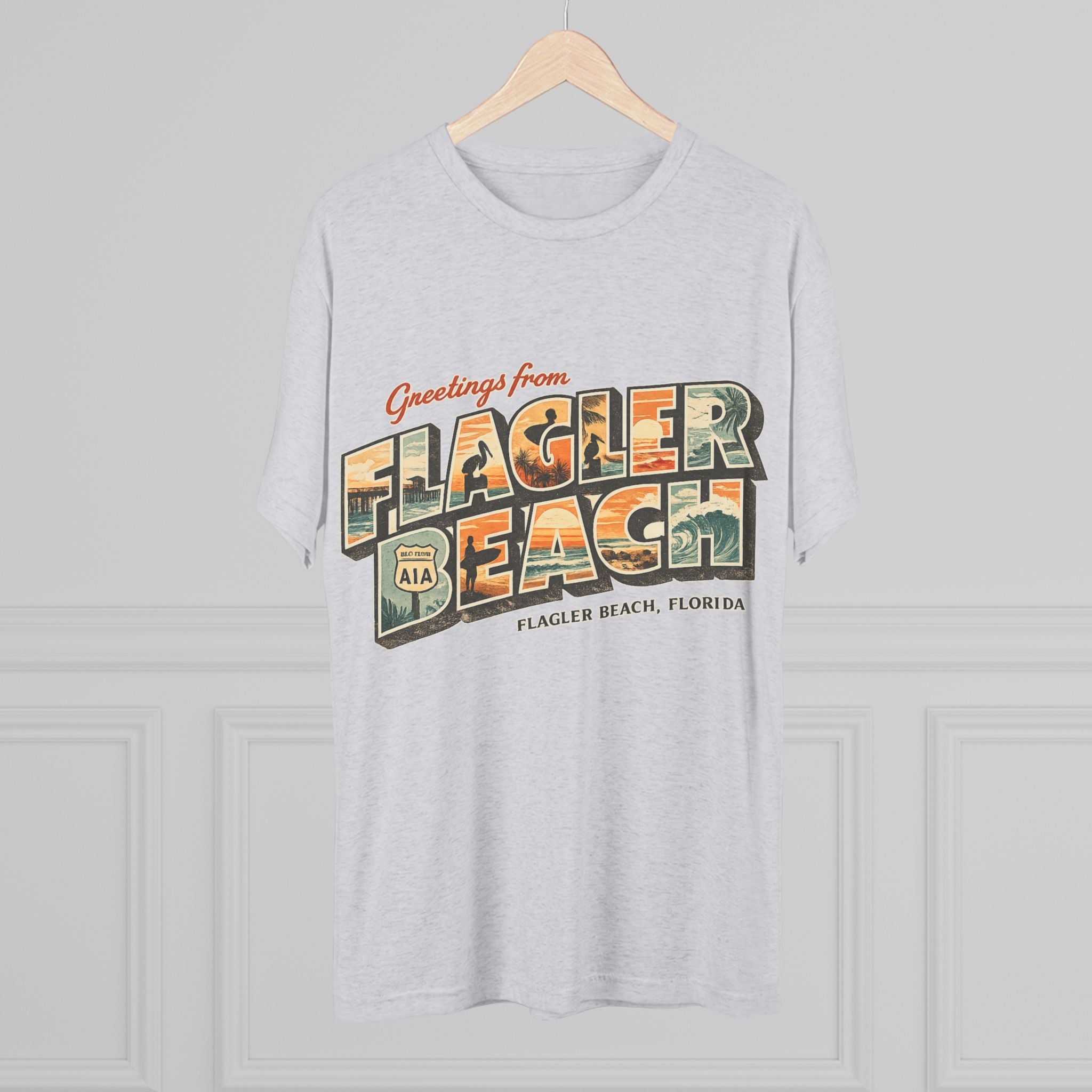 Flagler Beach Retro Postcard Tee — "Greetings From Flagler Beach" Souvenir Shirt