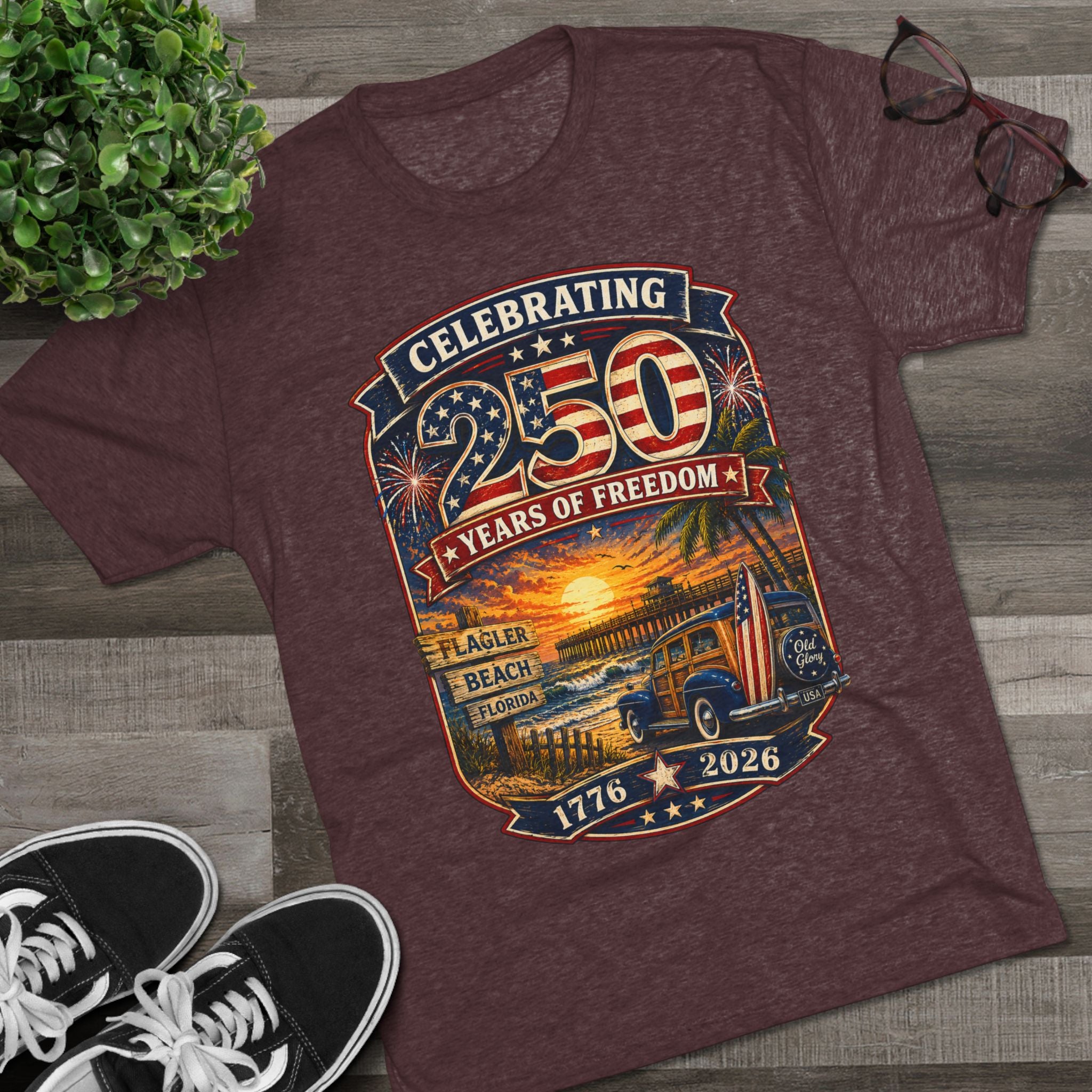 Flagler Beach 250th Anniversary T-Shirt — Vintage Pier Graphic Patriotic Tee