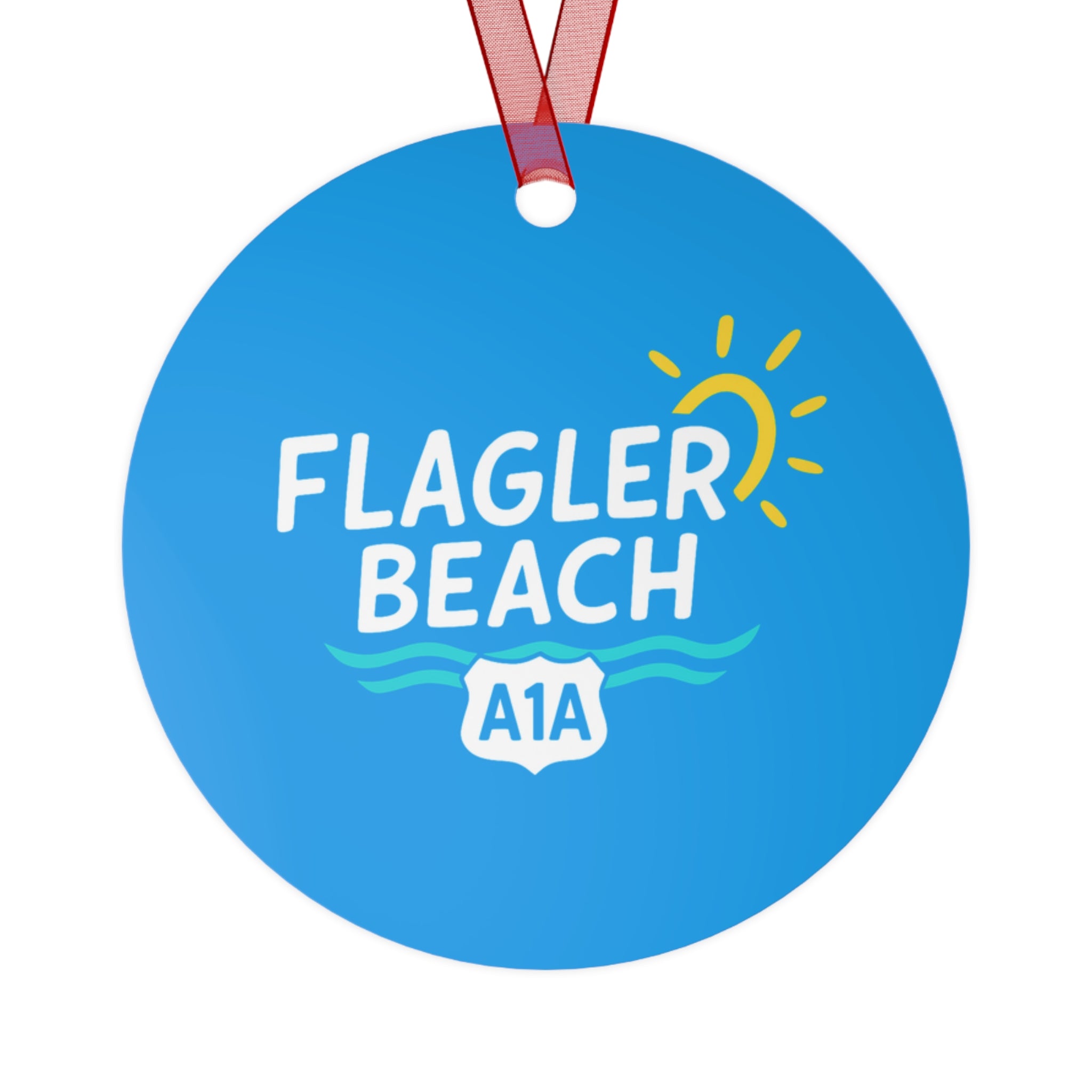 Flagler Beach A1A Metal Ornament - Sunny Beach Souvenir Holiday Decor
