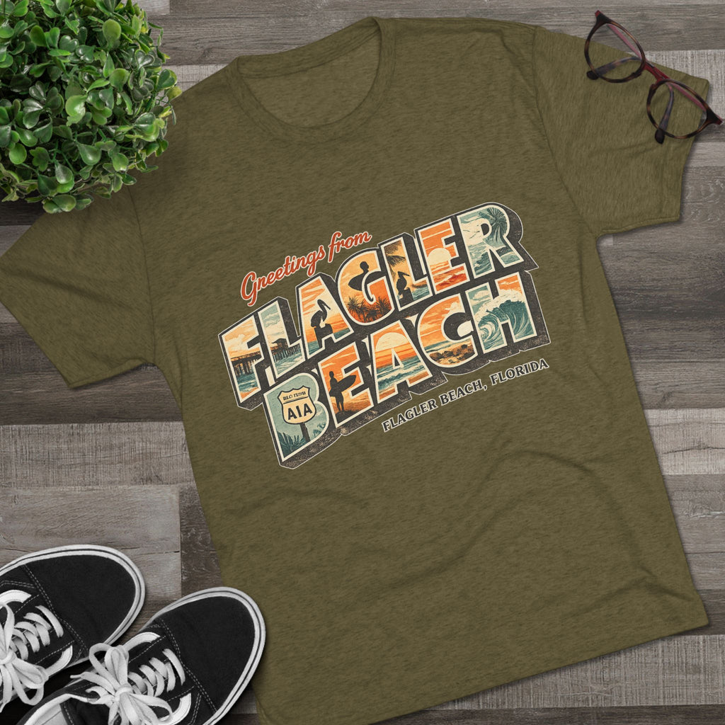 Flagler Beach Retro Postcard Tee — "Greetings From Flagler Beach" Souvenir Shirt