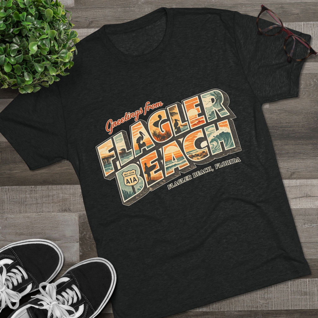Flagler Beach Retro Postcard Tee — "Greetings From Flagler Beach" Souvenir Shirt