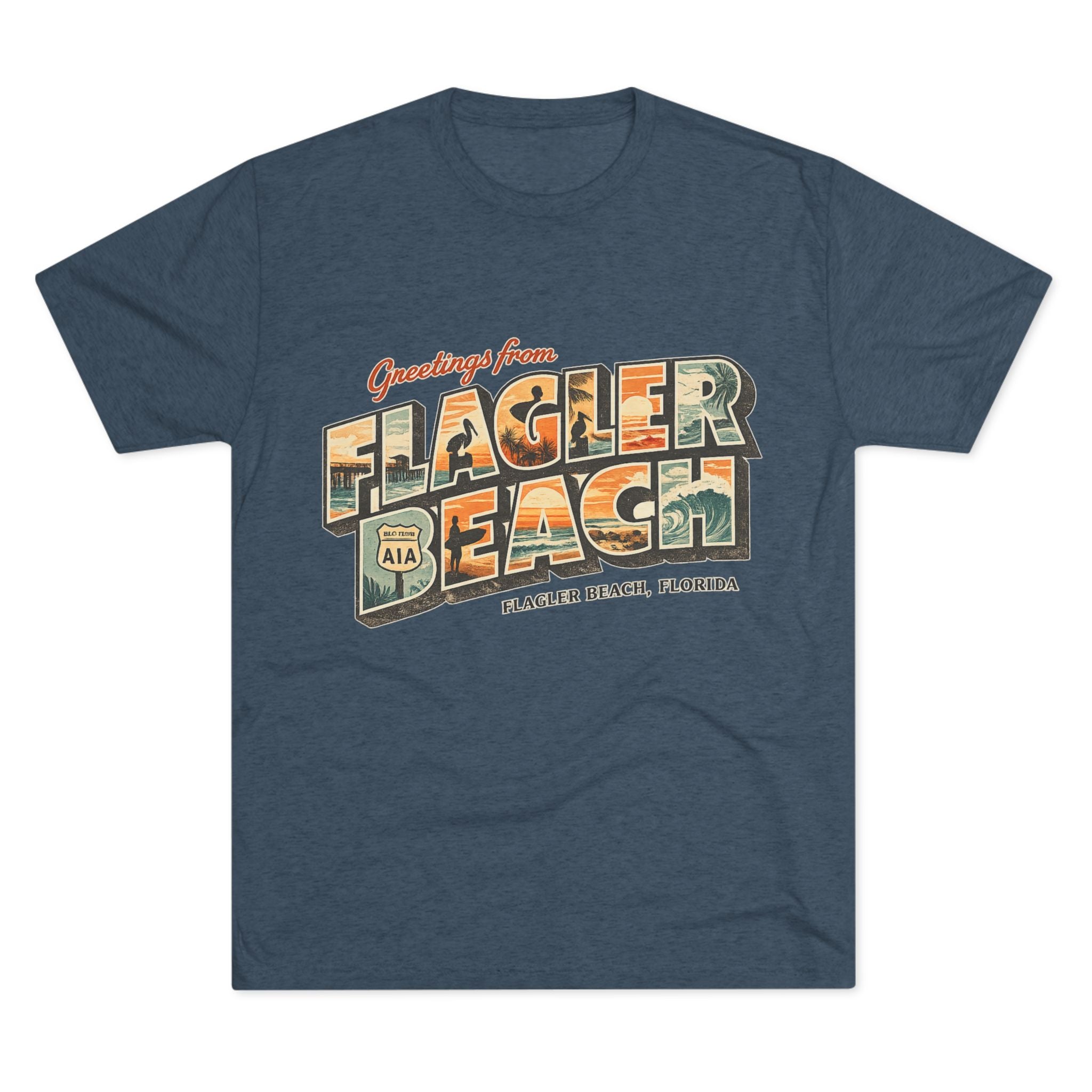 Flagler Beach Retro Postcard Tee — "Greetings From Flagler Beach" Souvenir Shirt