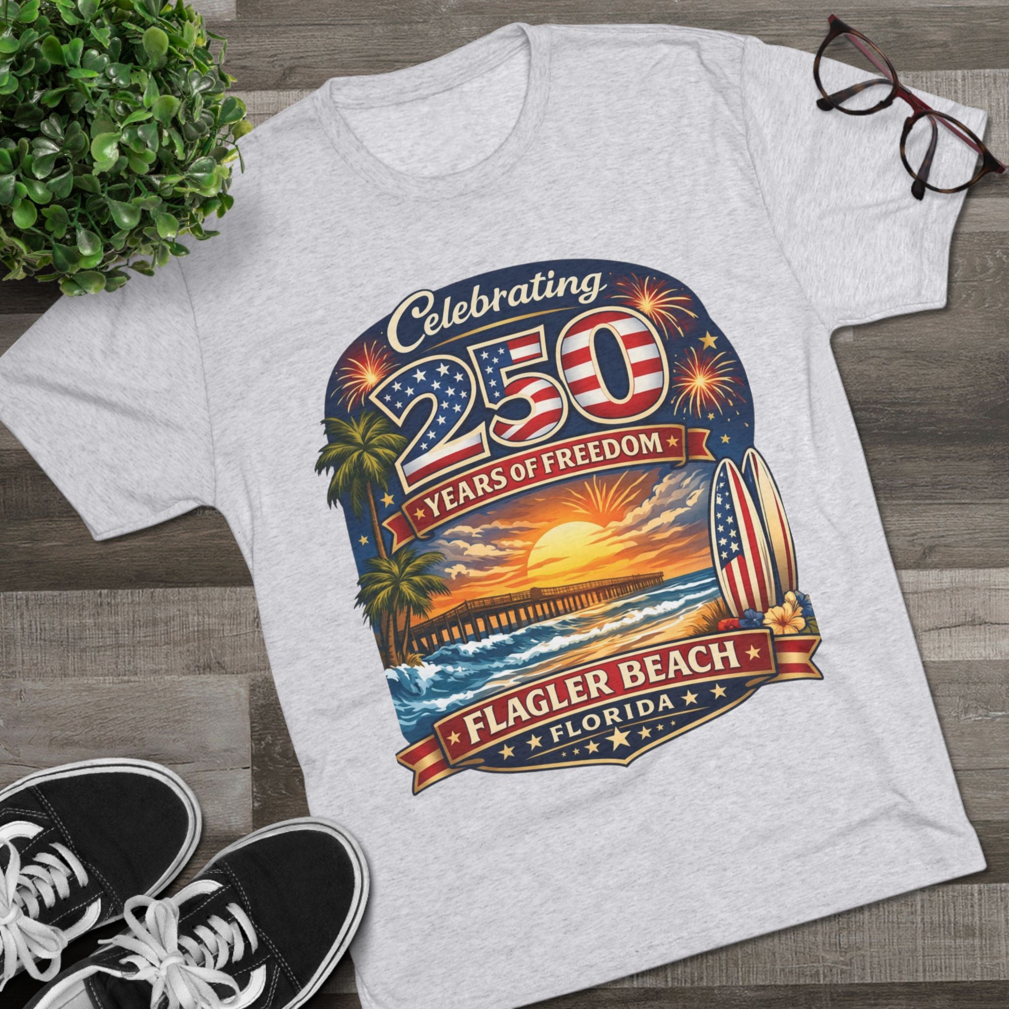 Flagler Beach Florida 250 Years of Freedom Sunset T-Shirt