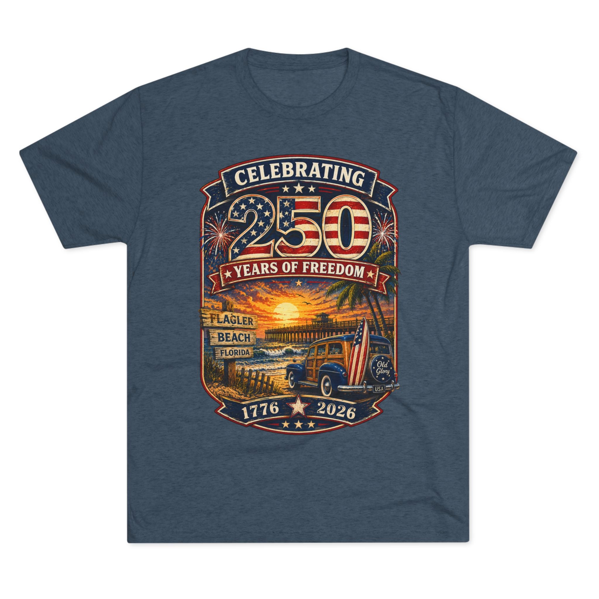 Flagler Beach 250th Anniversary T-Shirt — Vintage Pier Graphic Patriotic Tee