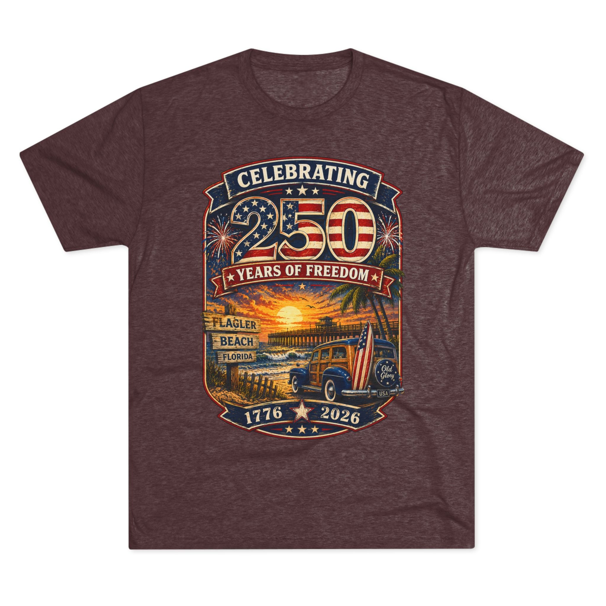 Flagler Beach 250th Anniversary T-Shirt — Vintage Pier Graphic Patriotic Tee
