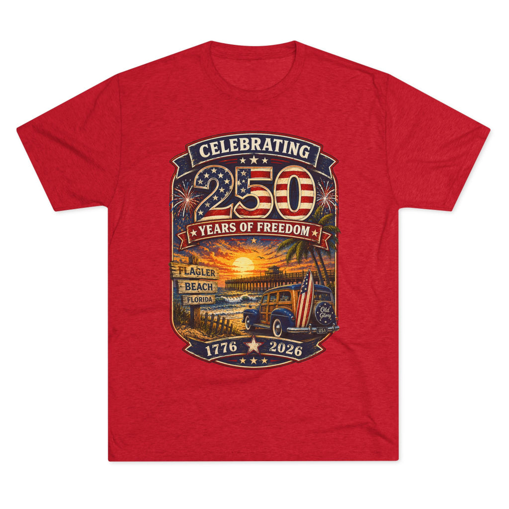 Flagler Beach 4th of July T-Shirt - America 250th Anniversary Patriotic Pier Graphic Tee - Red - Flagler Beach FL Souvenir
