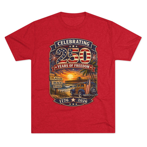 Flagler Beach 4th of July T-Shirt - America 250th Anniversary Patriotic Pier Graphic Tee - Red - Flagler Beach FL Souvenir
