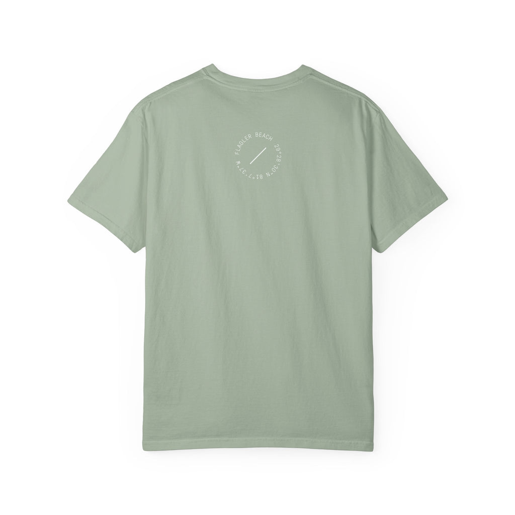 Light green t-shirt with a small logo on the back against a white background