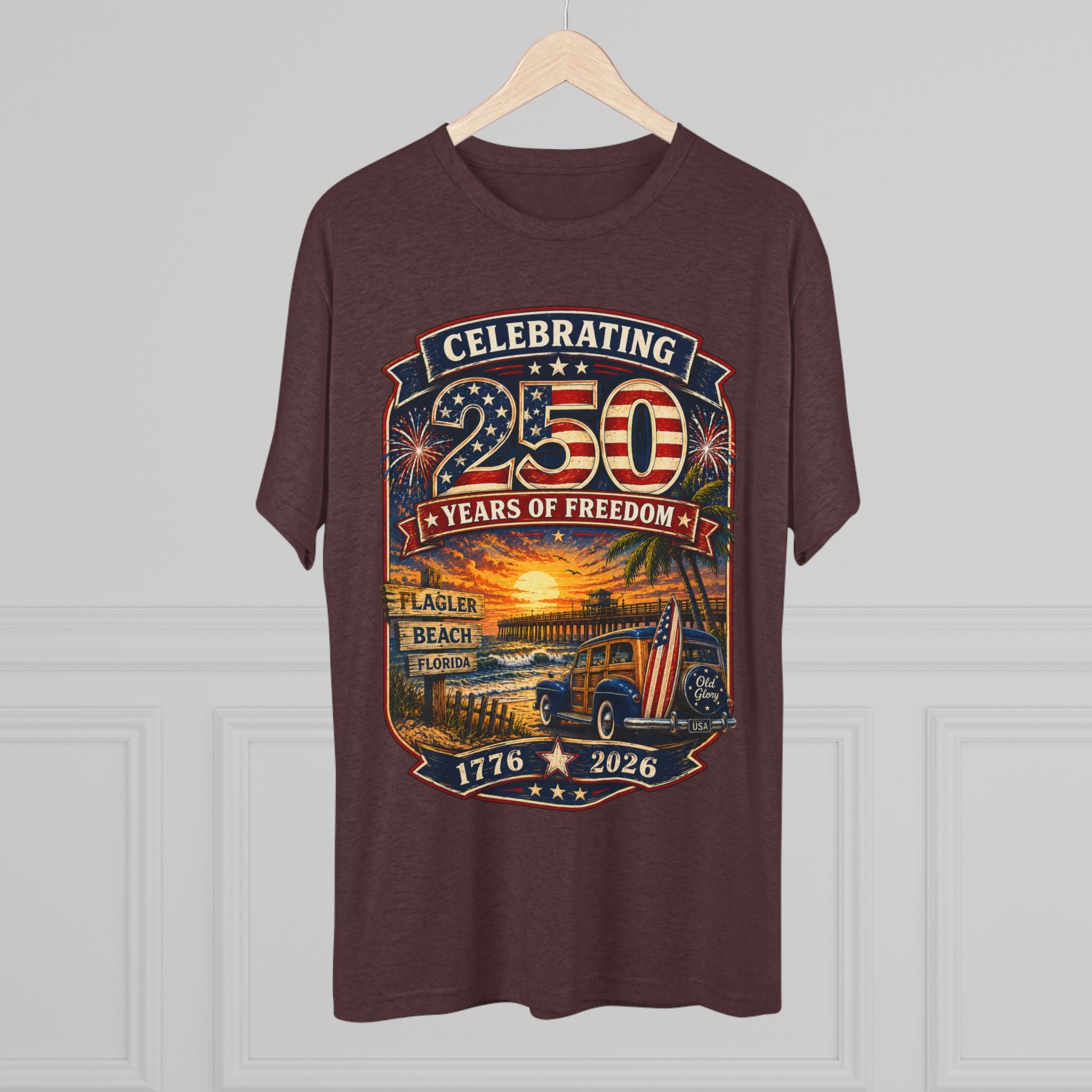 Flagler Beach 250th Anniversary T-Shirt — Vintage Pier Graphic Patriotic Tee