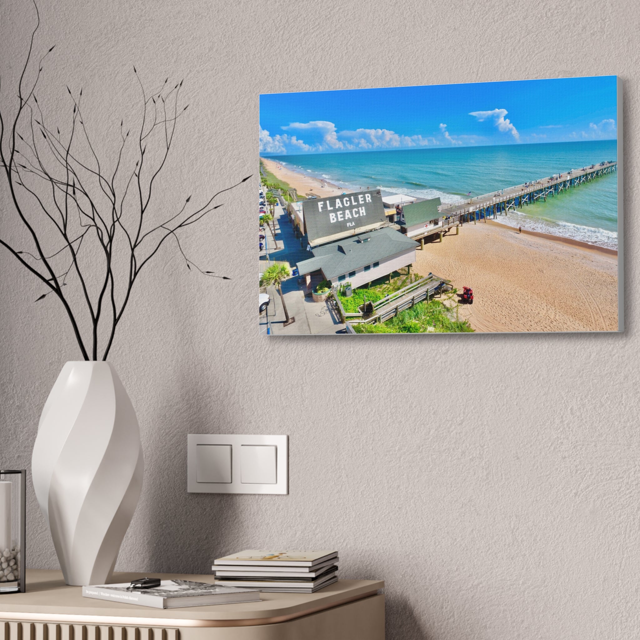 Flagler Beach Pier Canvas Print — Coastal Wall Art, 1.5" Stretched Canvas