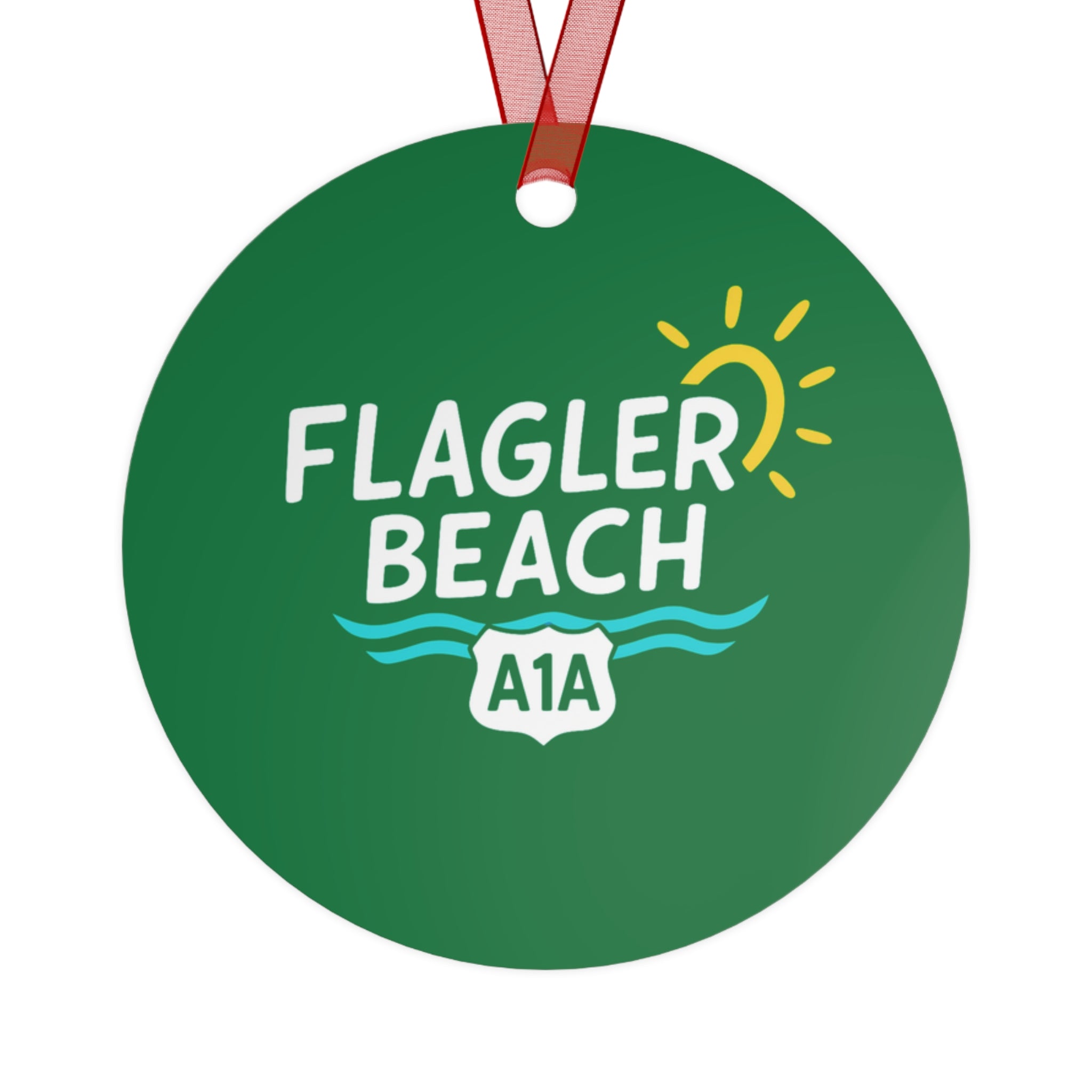 Flagler Beach A1A Metal Ornament — Coastal Souvenir Holiday Decoration