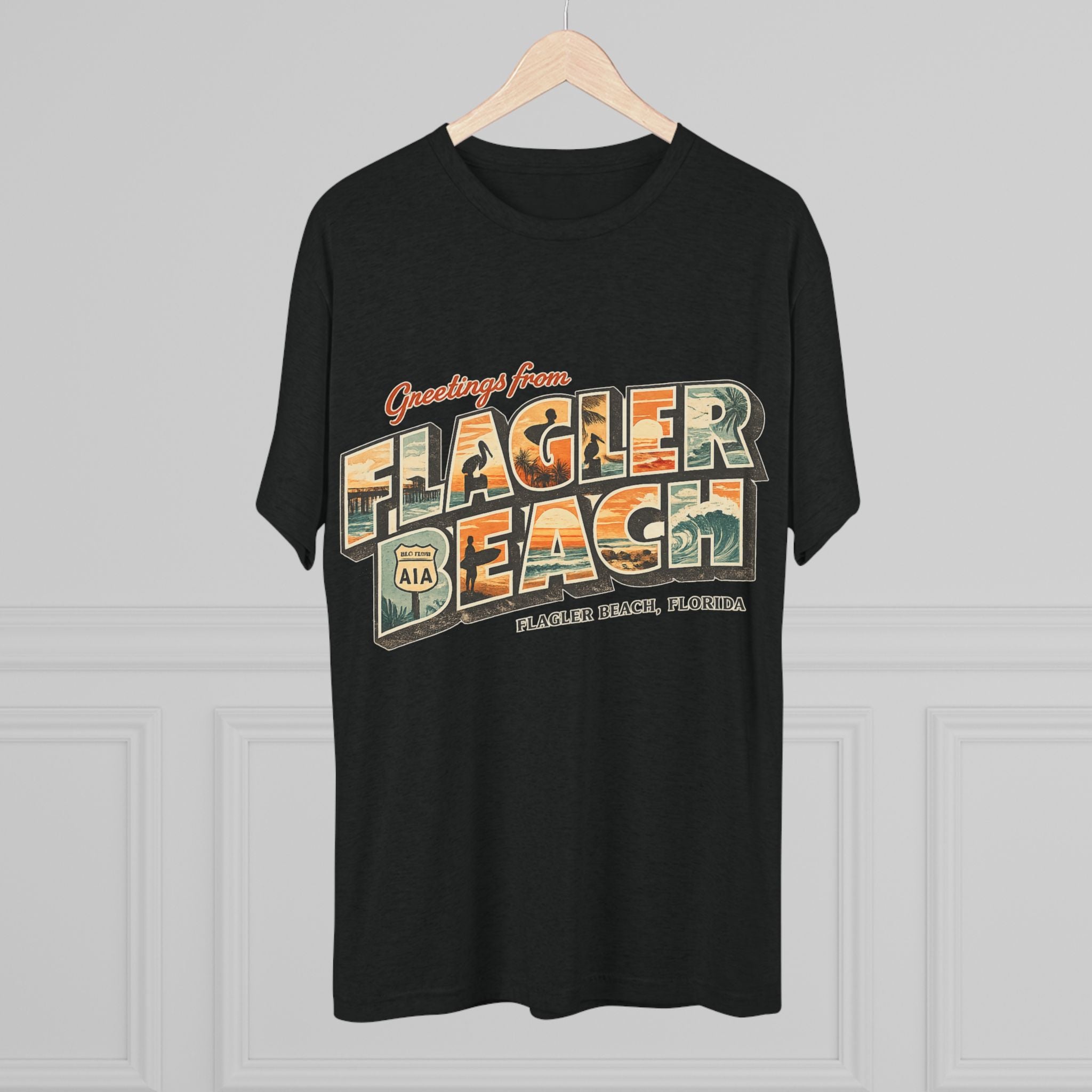 Flagler Beach Retro Postcard Tee — "Greetings From Flagler Beach" Souvenir Shirt