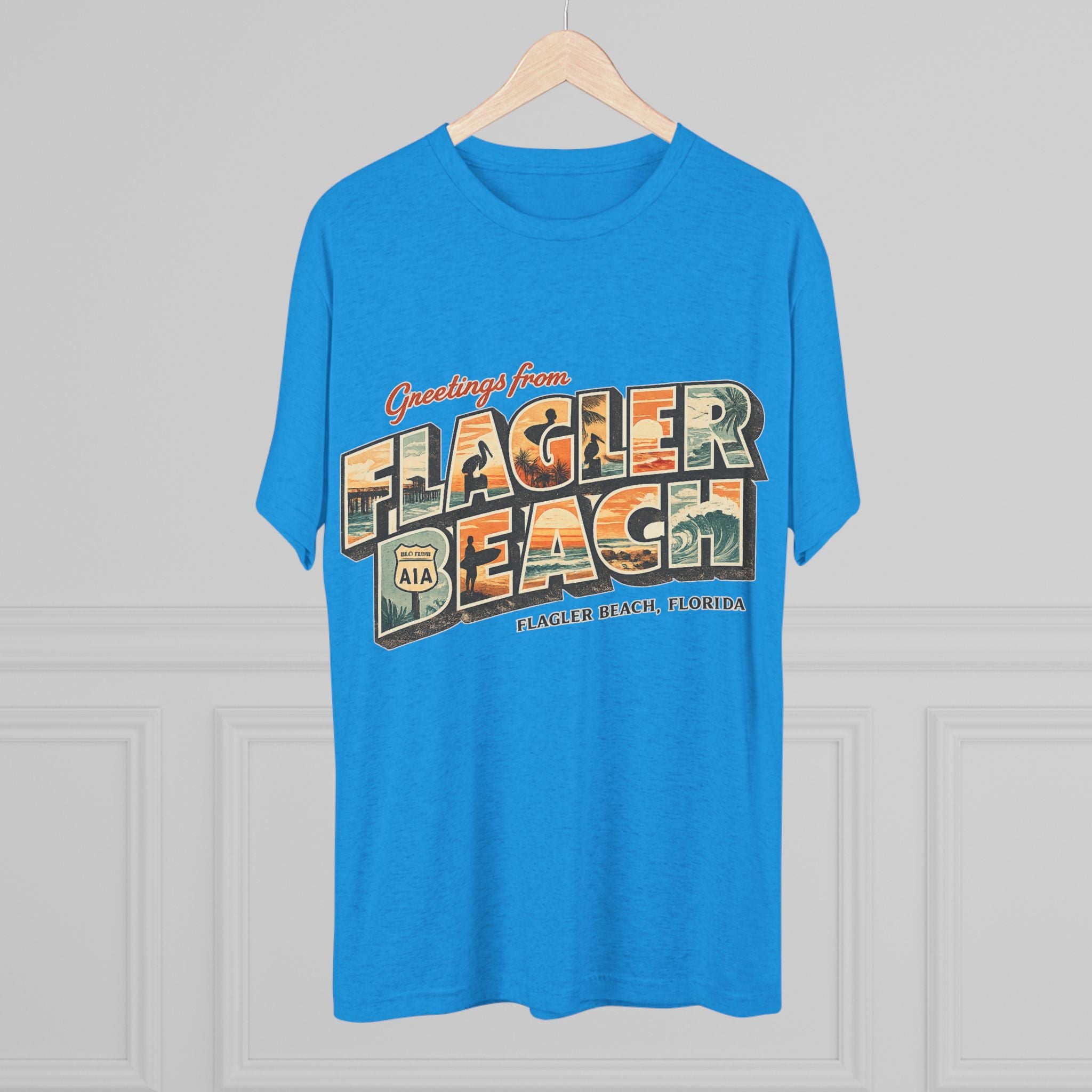 Flagler Beach Retro Postcard Tee — "Greetings From Flagler Beach" Souvenir Shirt