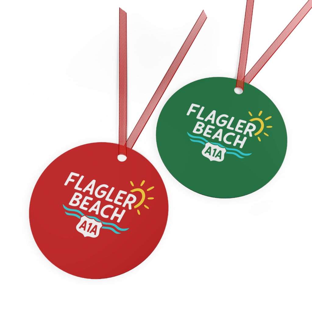 Flagler Beach A1A Metal Ornament — Coastal Souvenir Holiday Decoration