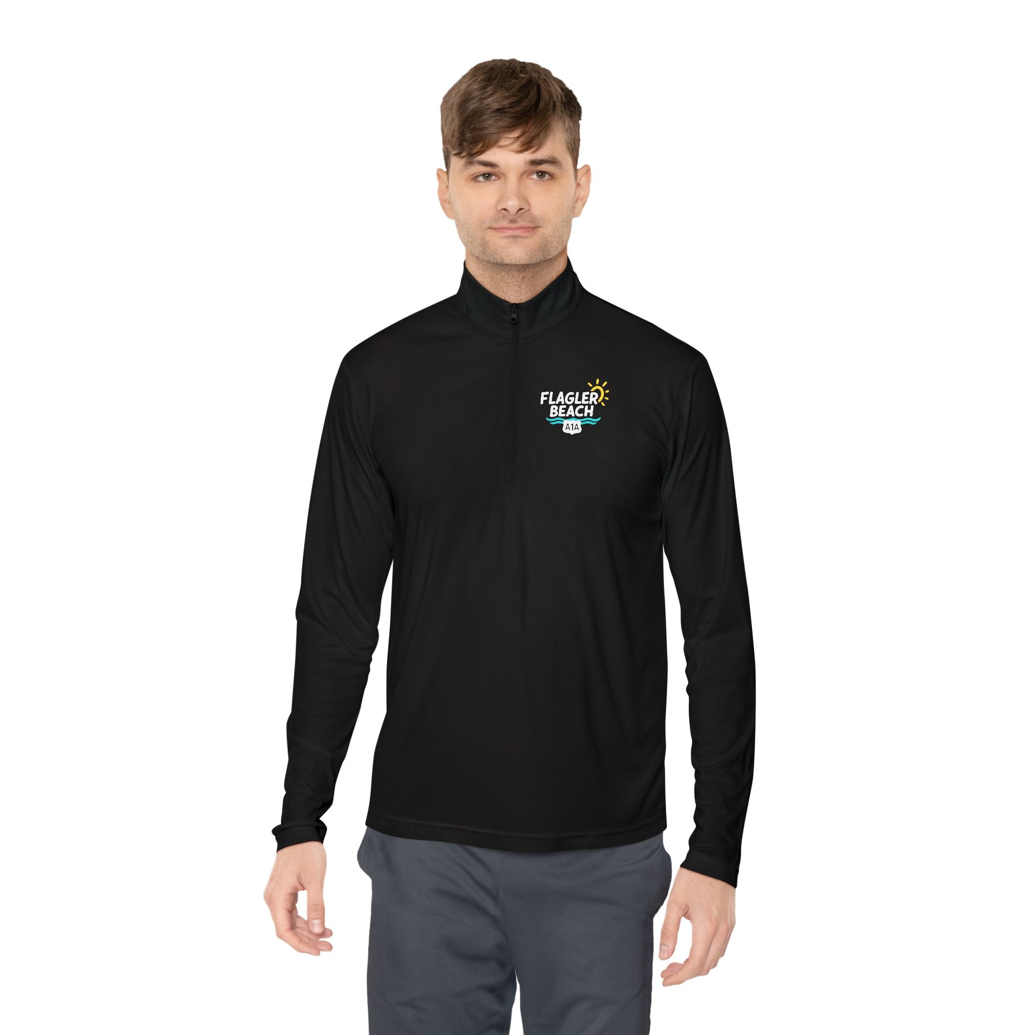 Flagler Beach A1A Quarter-Zip Pullover — Coastal Flag Graphic
