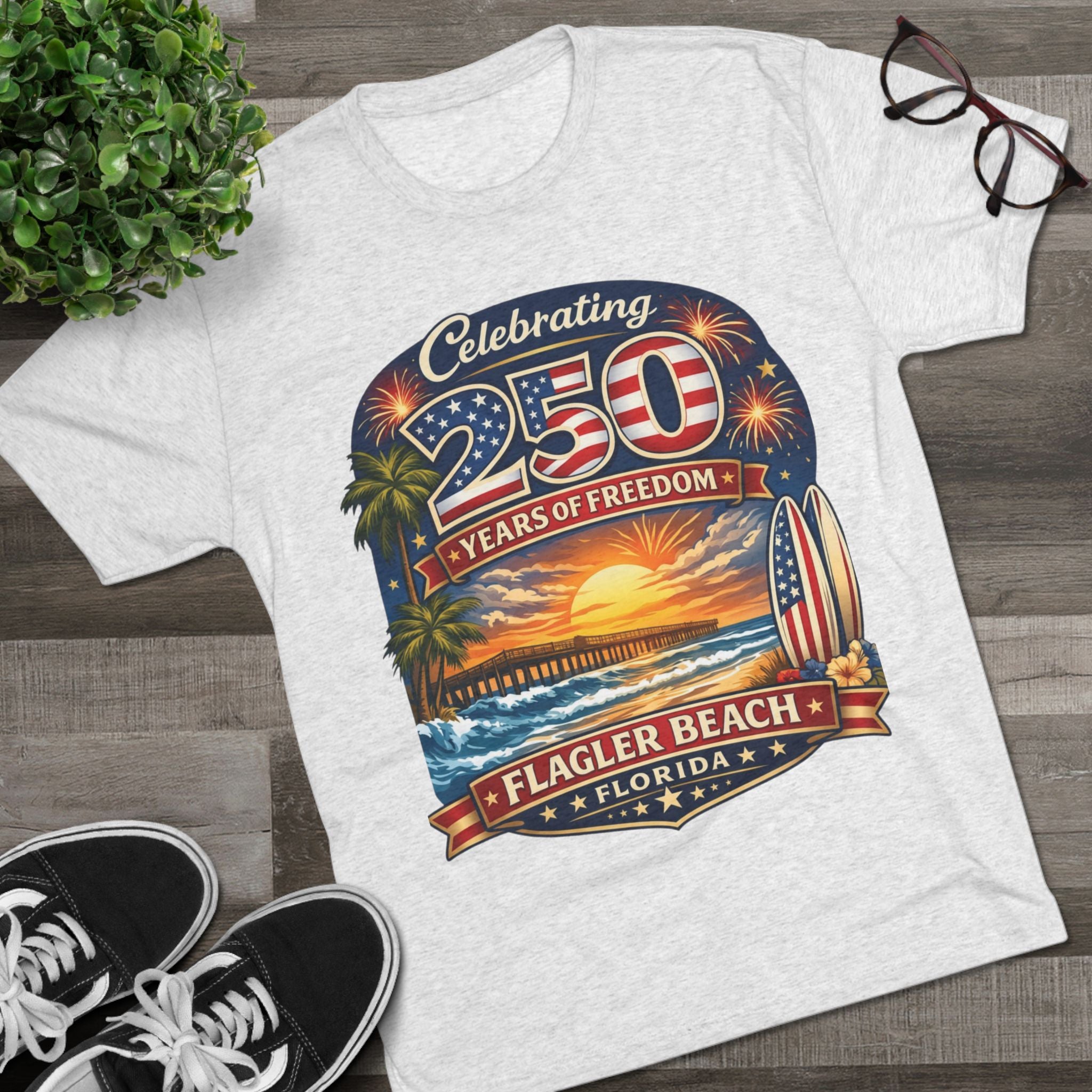 Flagler Beach Florida 250 Years of Freedom Sunset T-Shirt