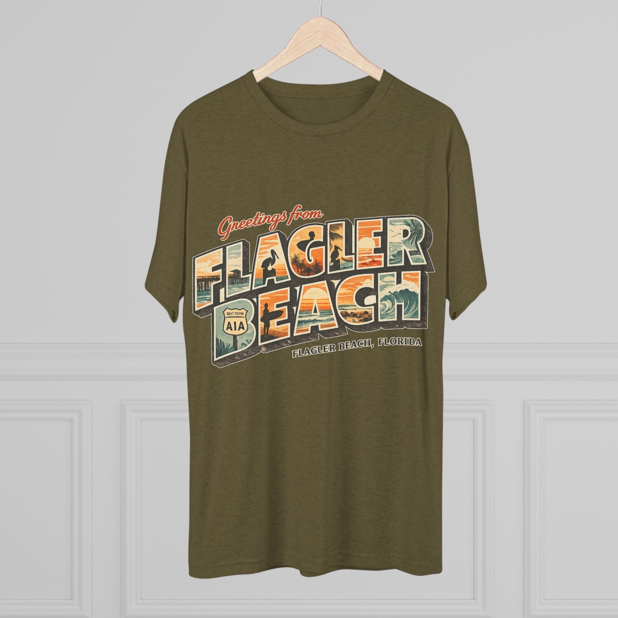 Flagler Beach Retro Postcard Tee — "Greetings From Flagler Beach" Souvenir Shirt