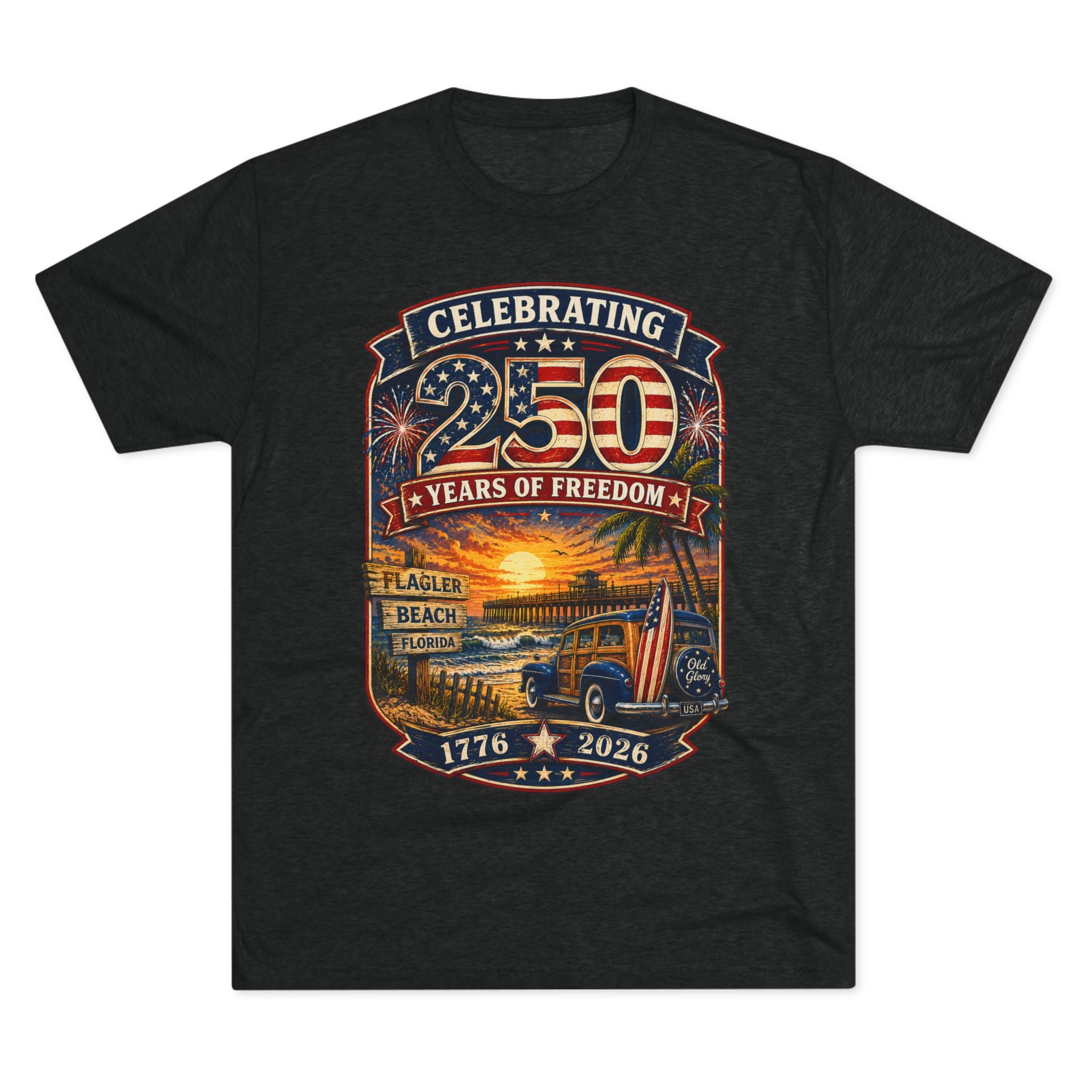 Flagler Beach 250th Anniversary T-Shirt — Vintage Pier Graphic Patriotic Tee