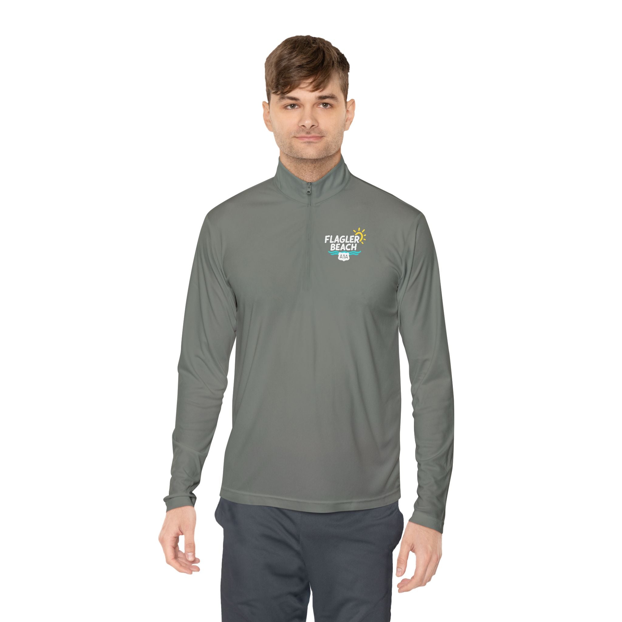 Flagler Beach A1A Quarter-Zip Pullover — Coastal Flag Graphic