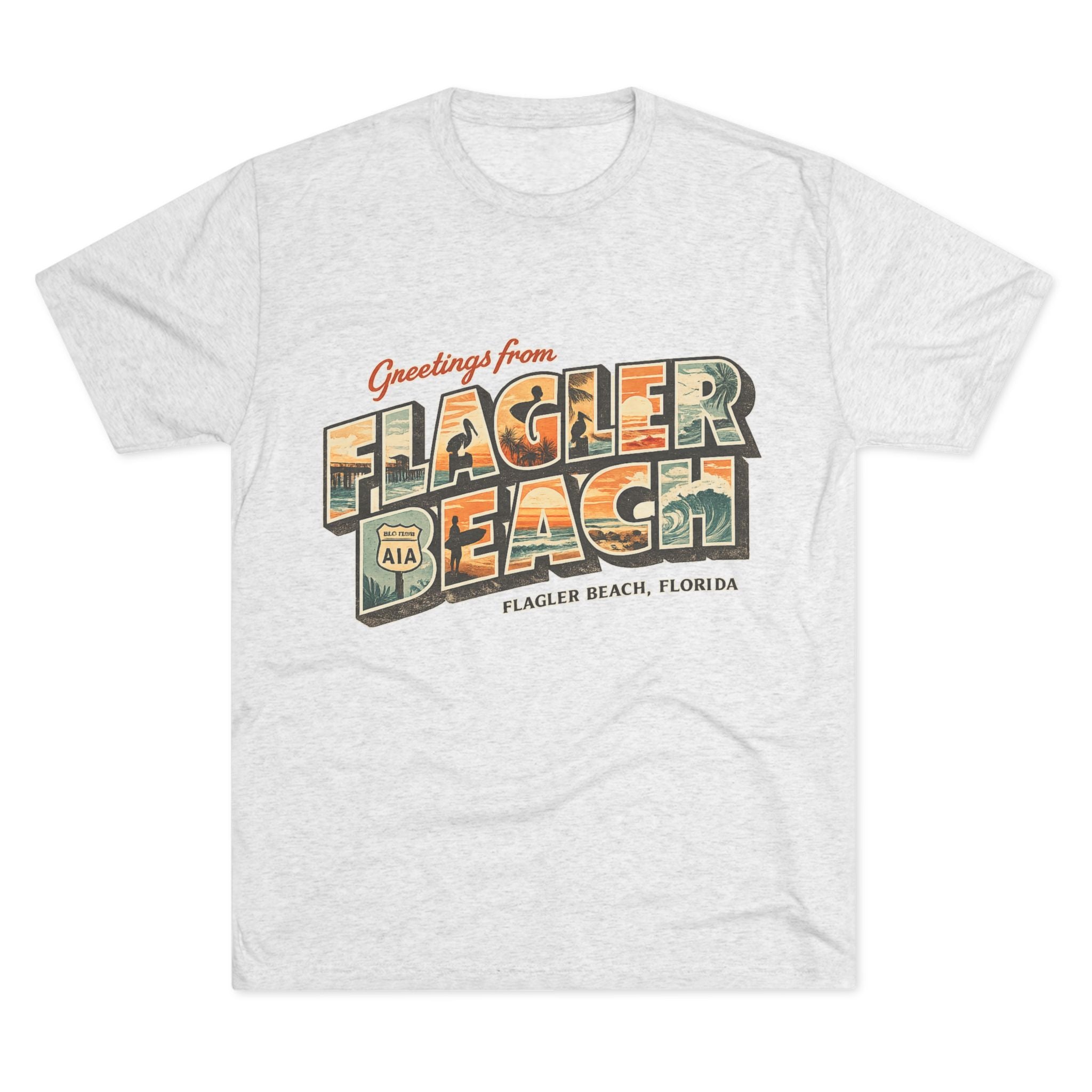 Flagler Beach Retro Postcard Tee — "Greetings From Flagler Beach" Souvenir Shirt