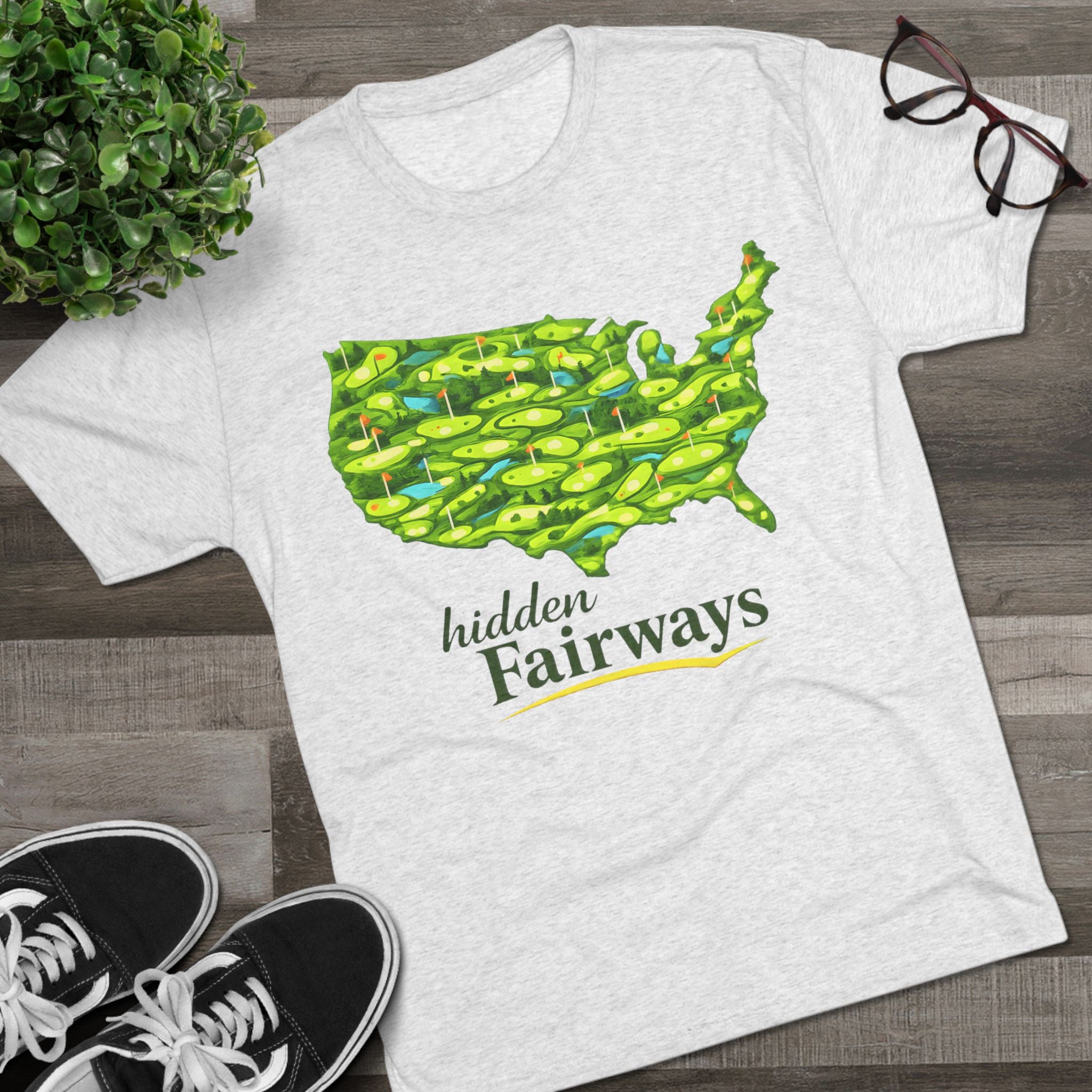 Golf Map T‑Shirt — "Hidden Fairways" USA Course Art