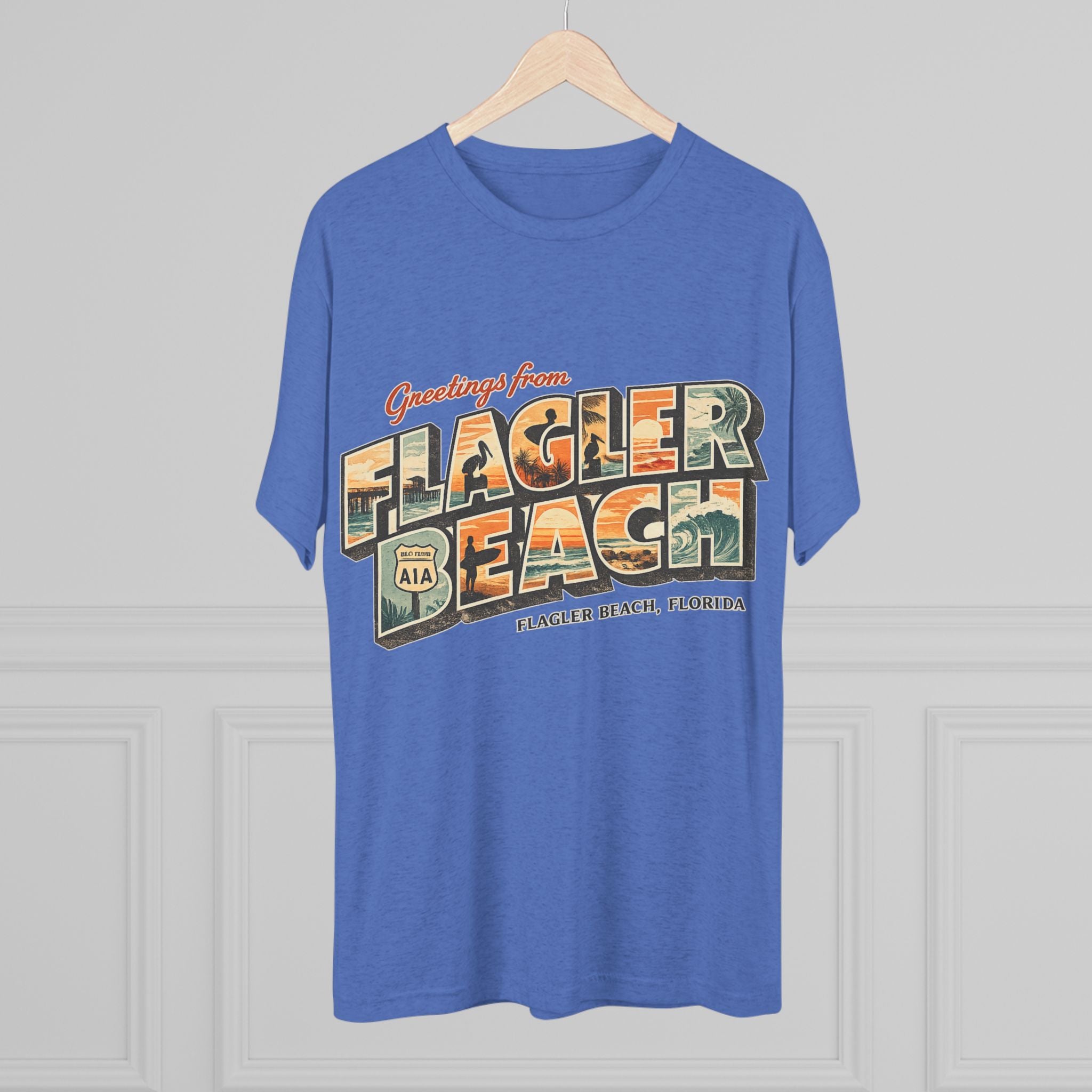 Flagler Beach Retro Postcard Tee — "Greetings From Flagler Beach" Souvenir Shirt