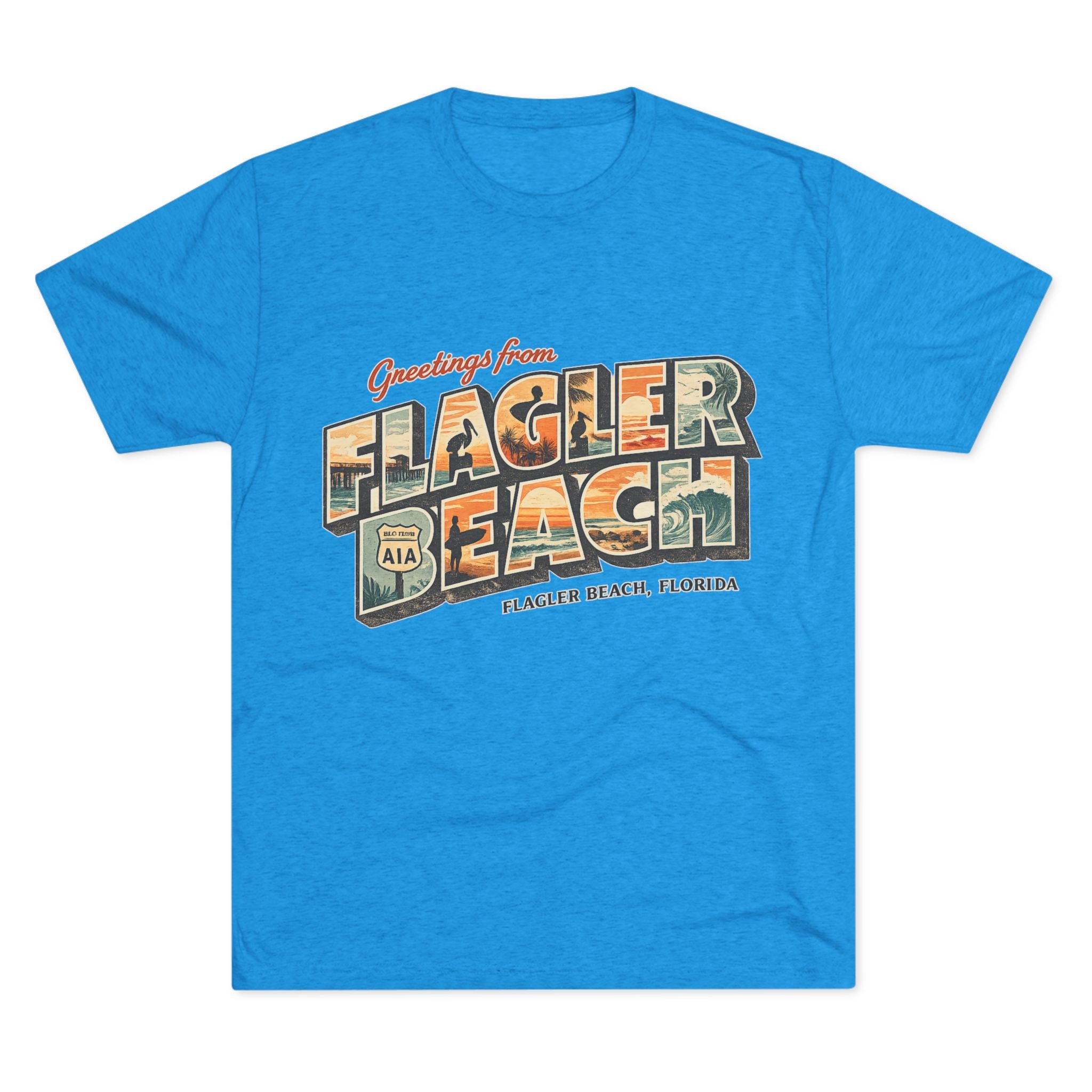 Flagler Beach Retro Postcard Tee — "Greetings From Flagler Beach" Souvenir Shirt